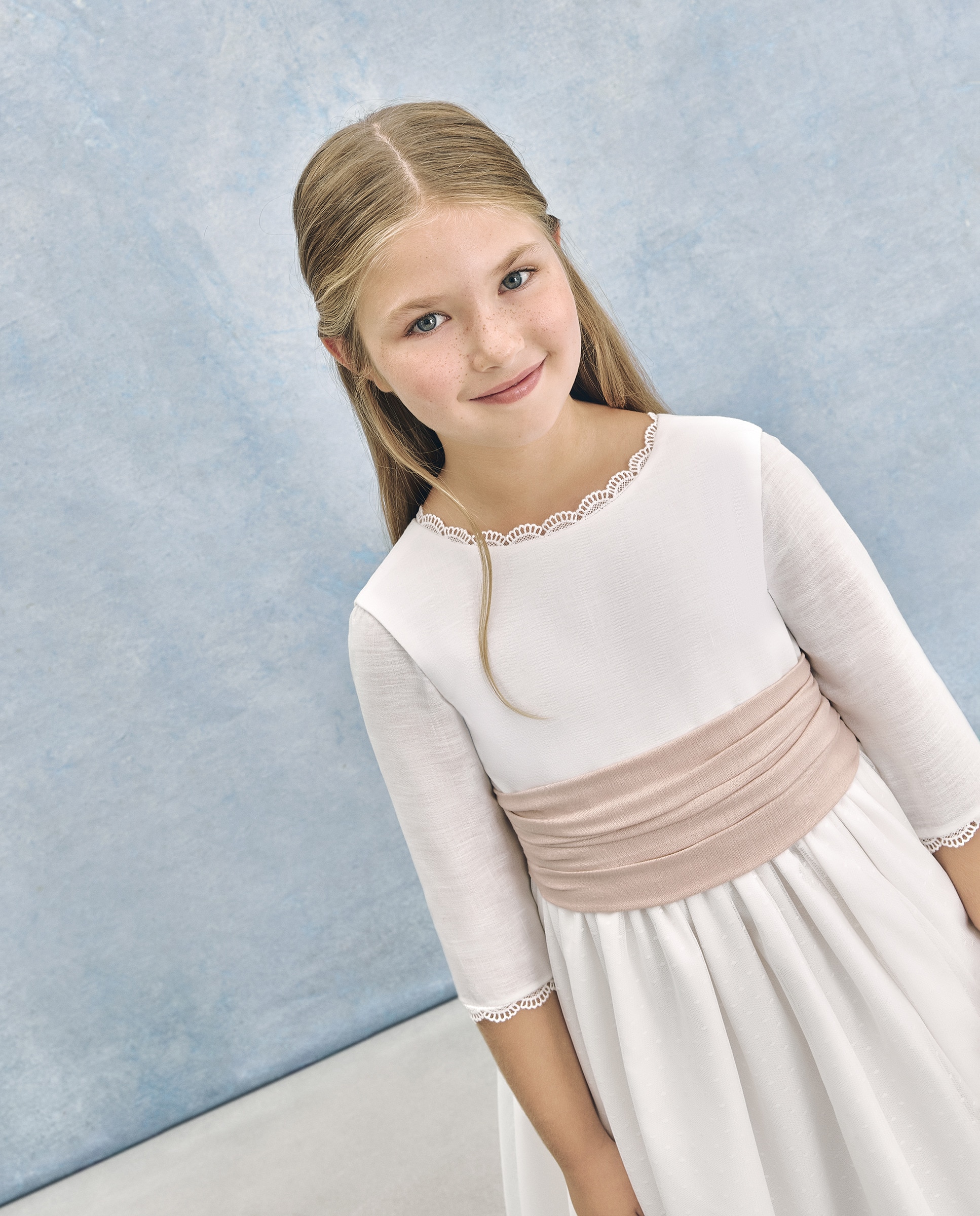 Vestido de Comunhão com Manga 3/4 Syrma Branco-marfim-2