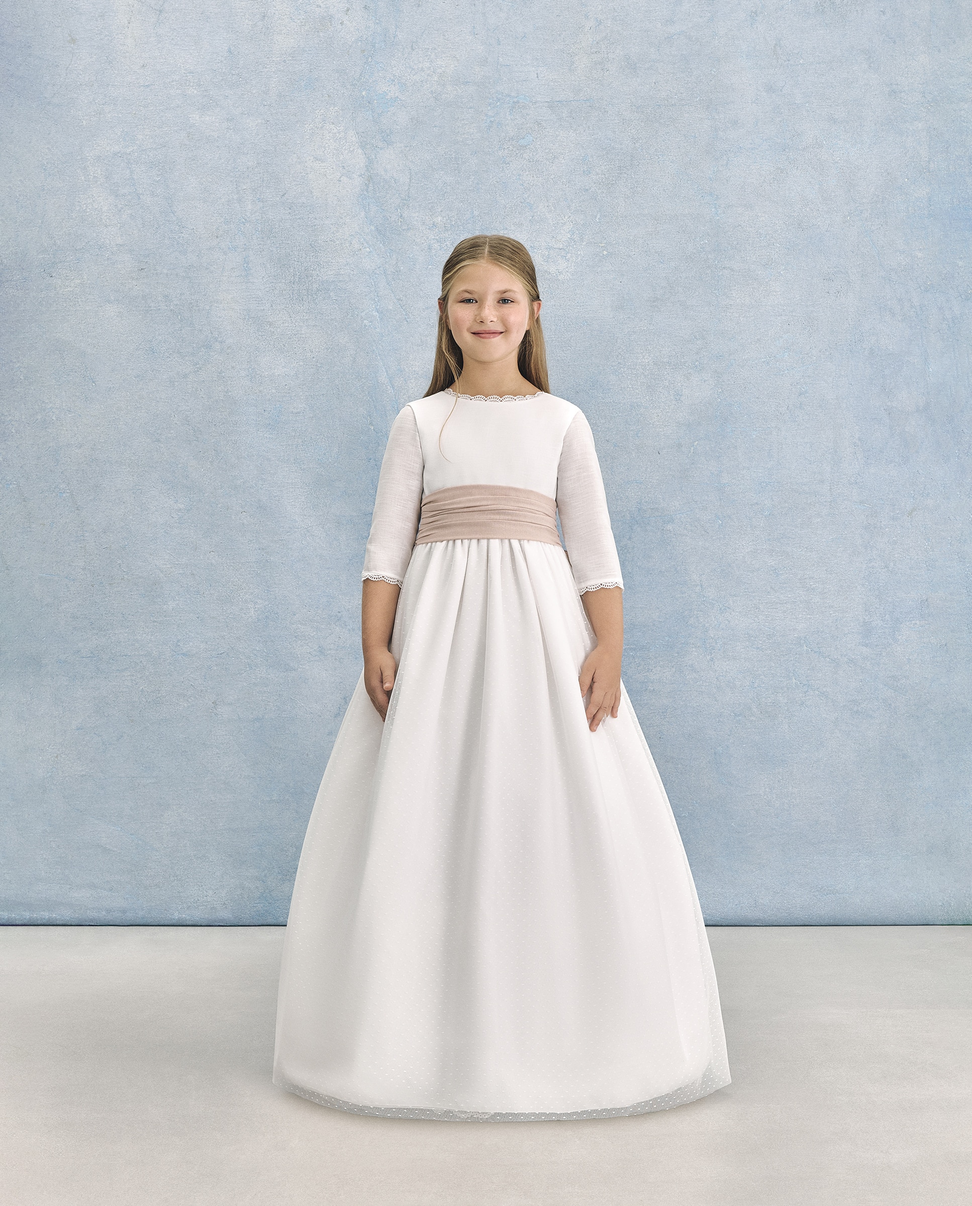 Vestido de Comunhão com Manga 3/4 Syrma Branco-marfim-4