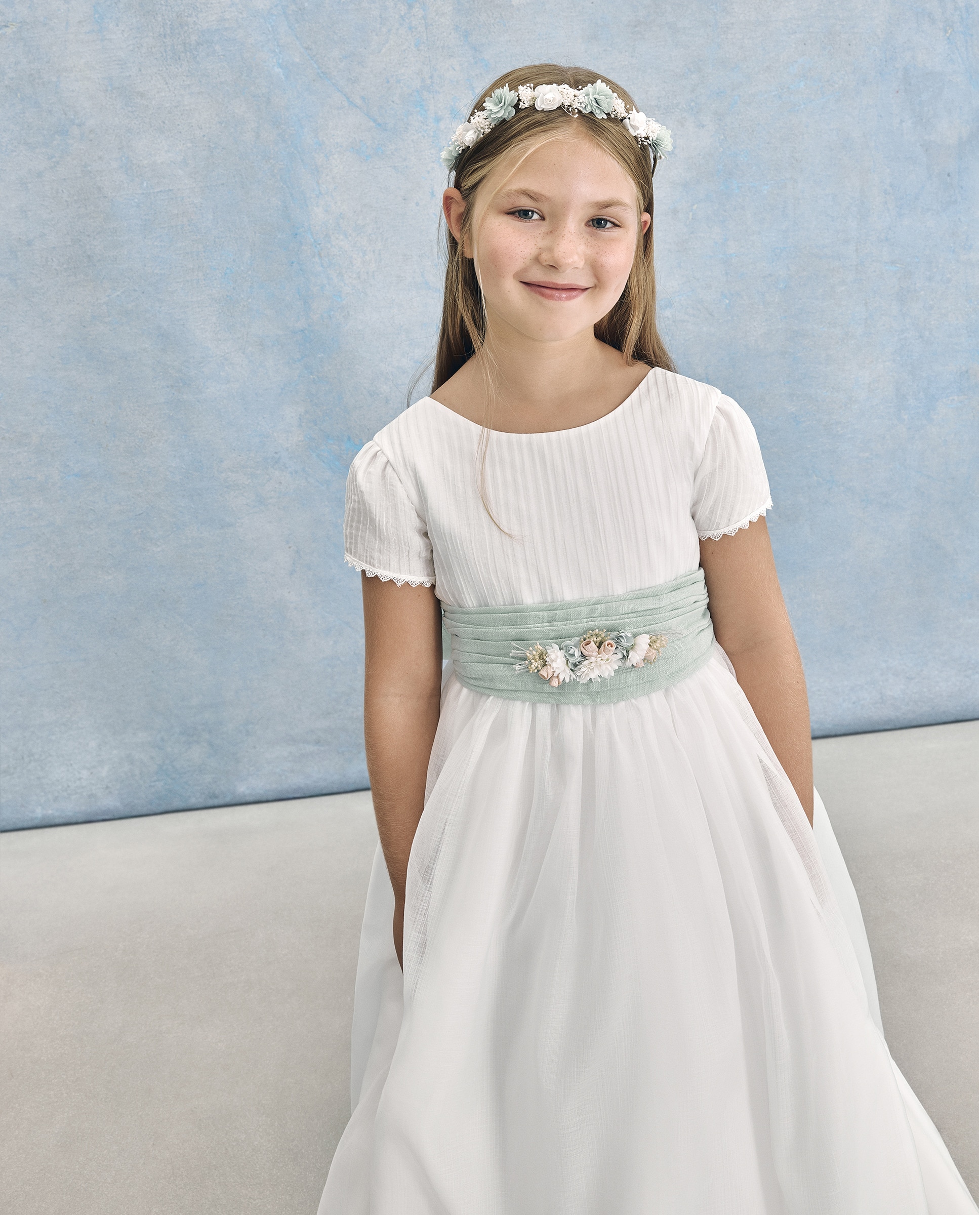 Vestido de Comunhão com Manga Curta Betria Branco-marfim-2