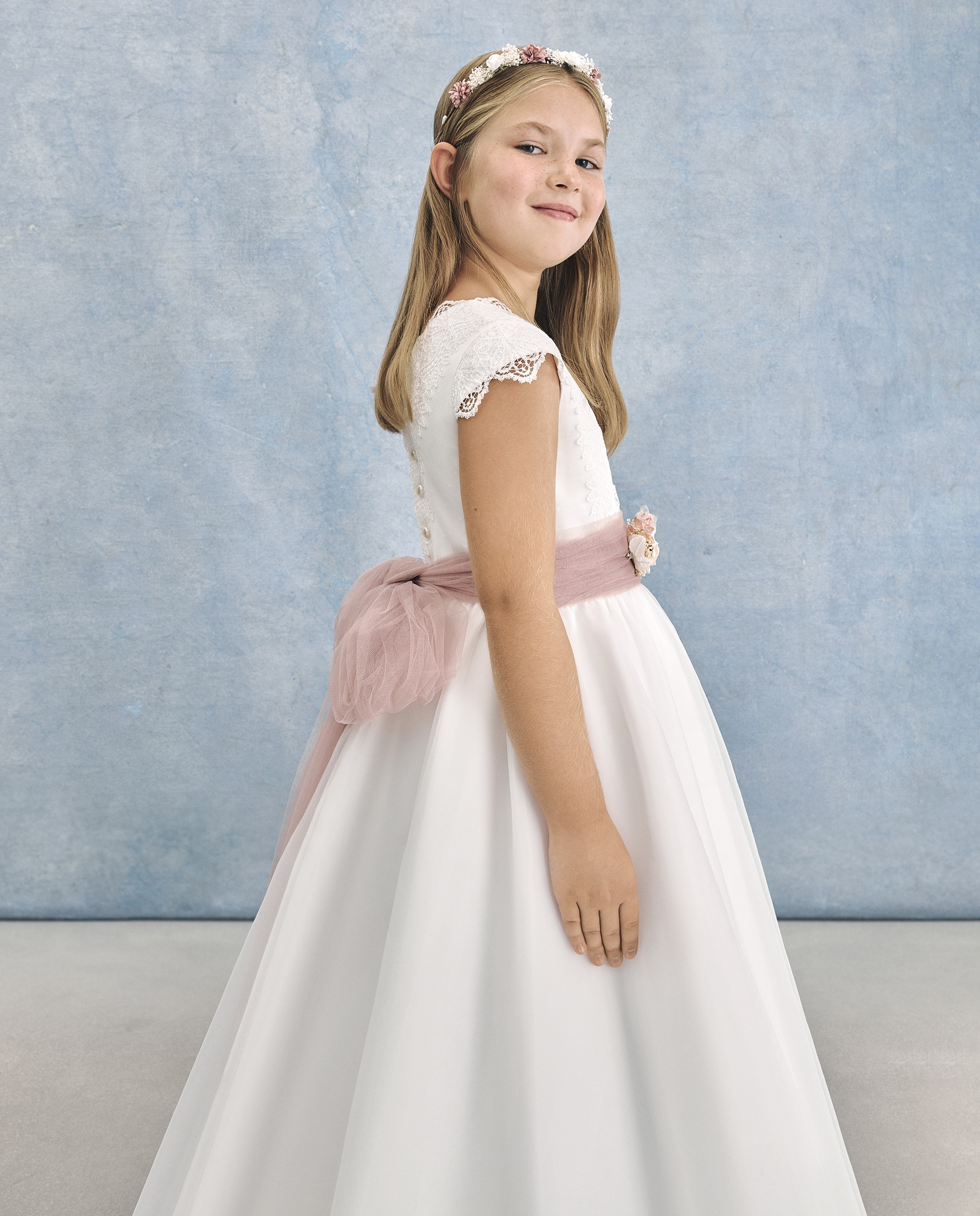 Vestido de Comunhão de Saia com Capa Mintaka Branco-marfim-4