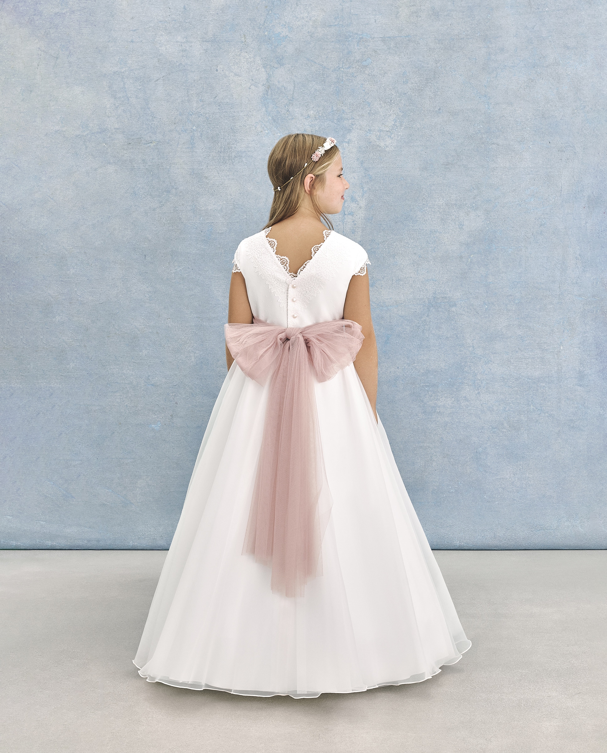 Vestido de Comunhão de Saia com Capa Mintaka Branco-marfim-6