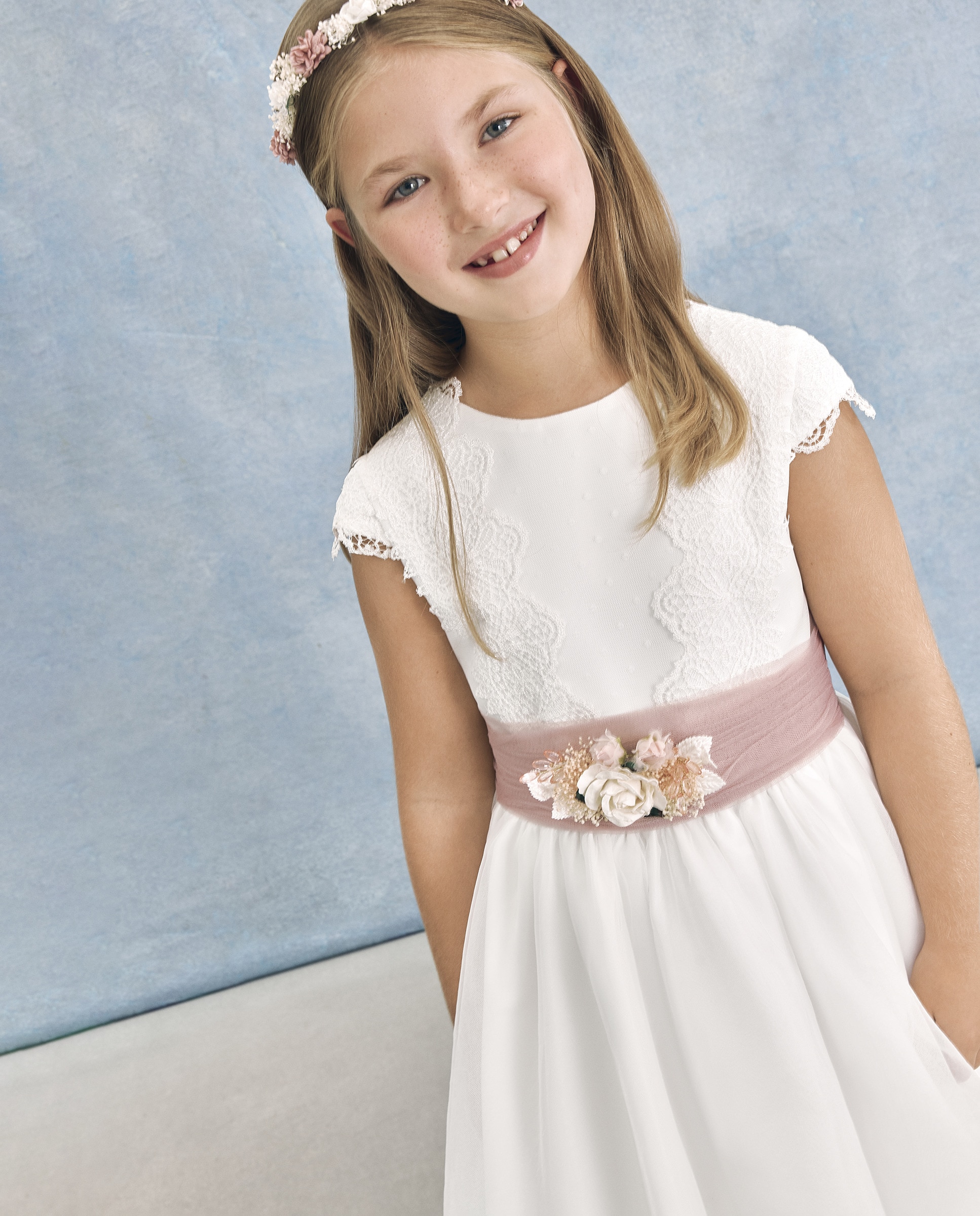Vestido de Comunhão de Saia com Capa Mintaka Branco-marfim-2