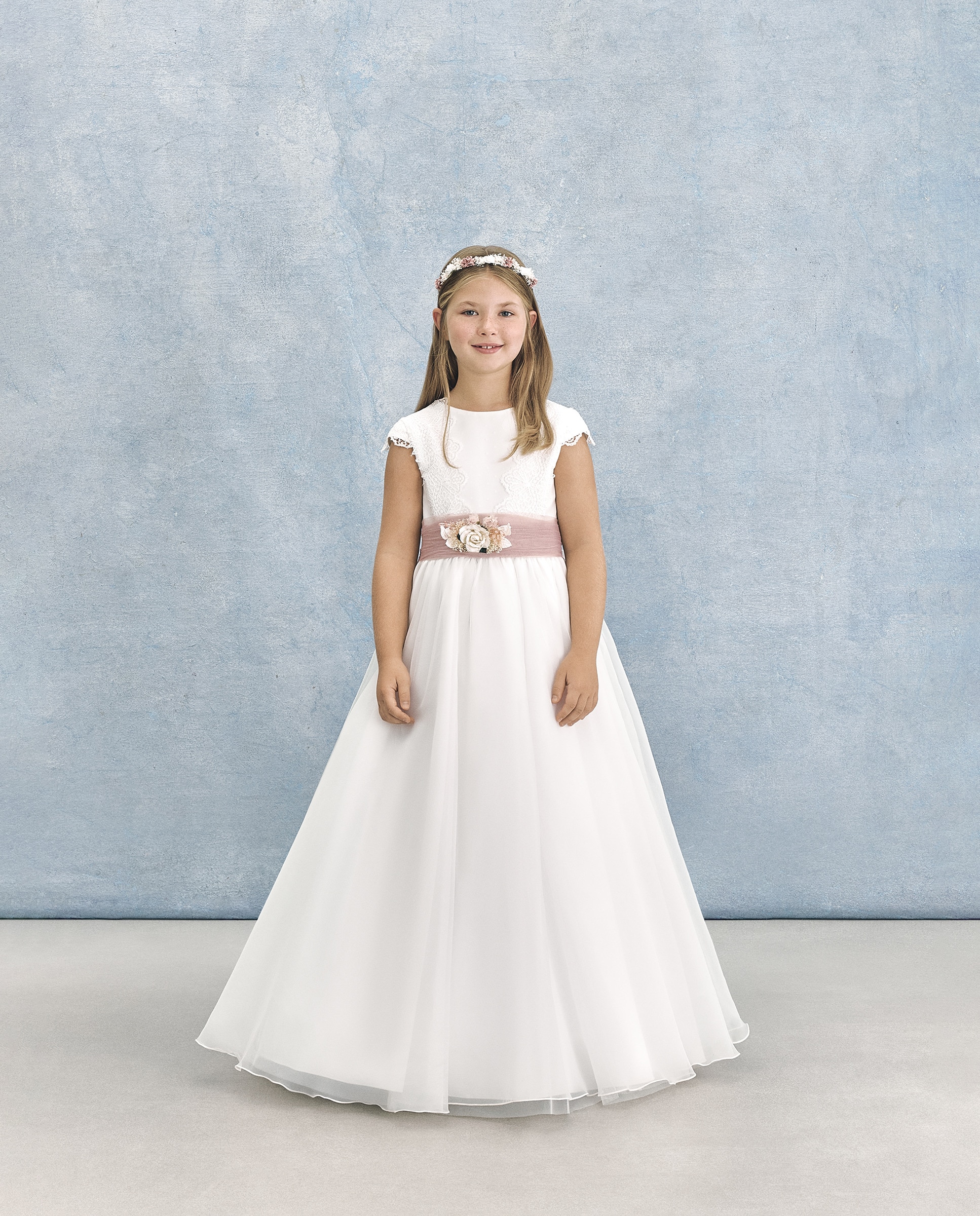 Vestido de Comunhão de Saia com Capa Mintaka Branco-marfim-5
