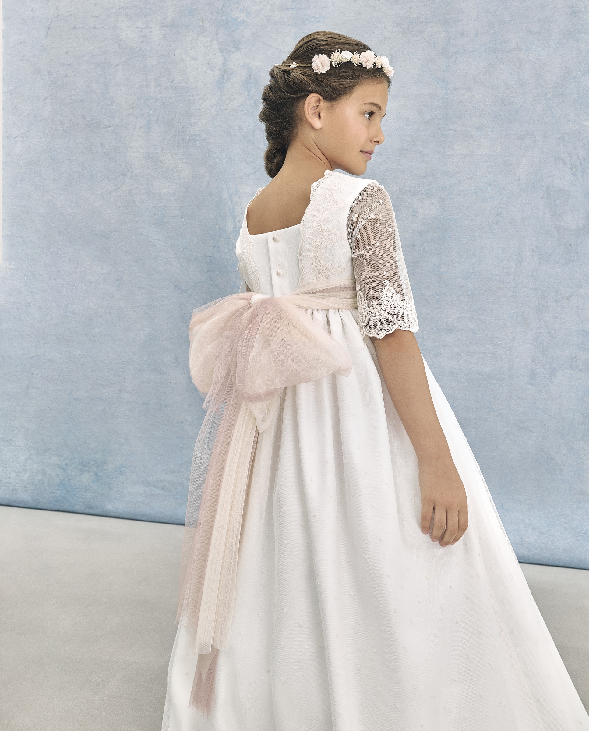 Vestido de Comunhão em Tule com Bordado Astrea 120 Cru-3