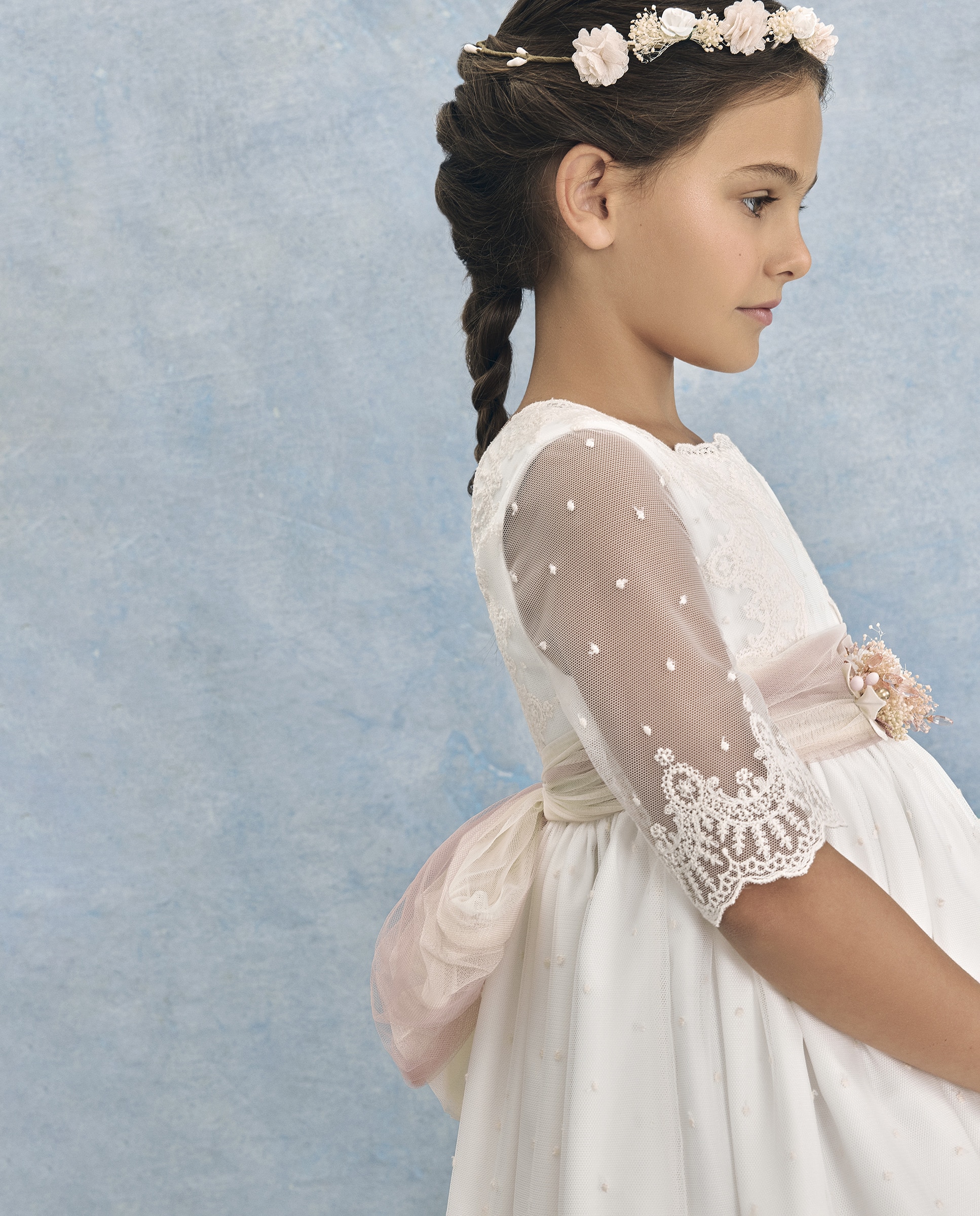Vestido de Comunhão em Tule com Bordado Astrea 120 Cru-1
