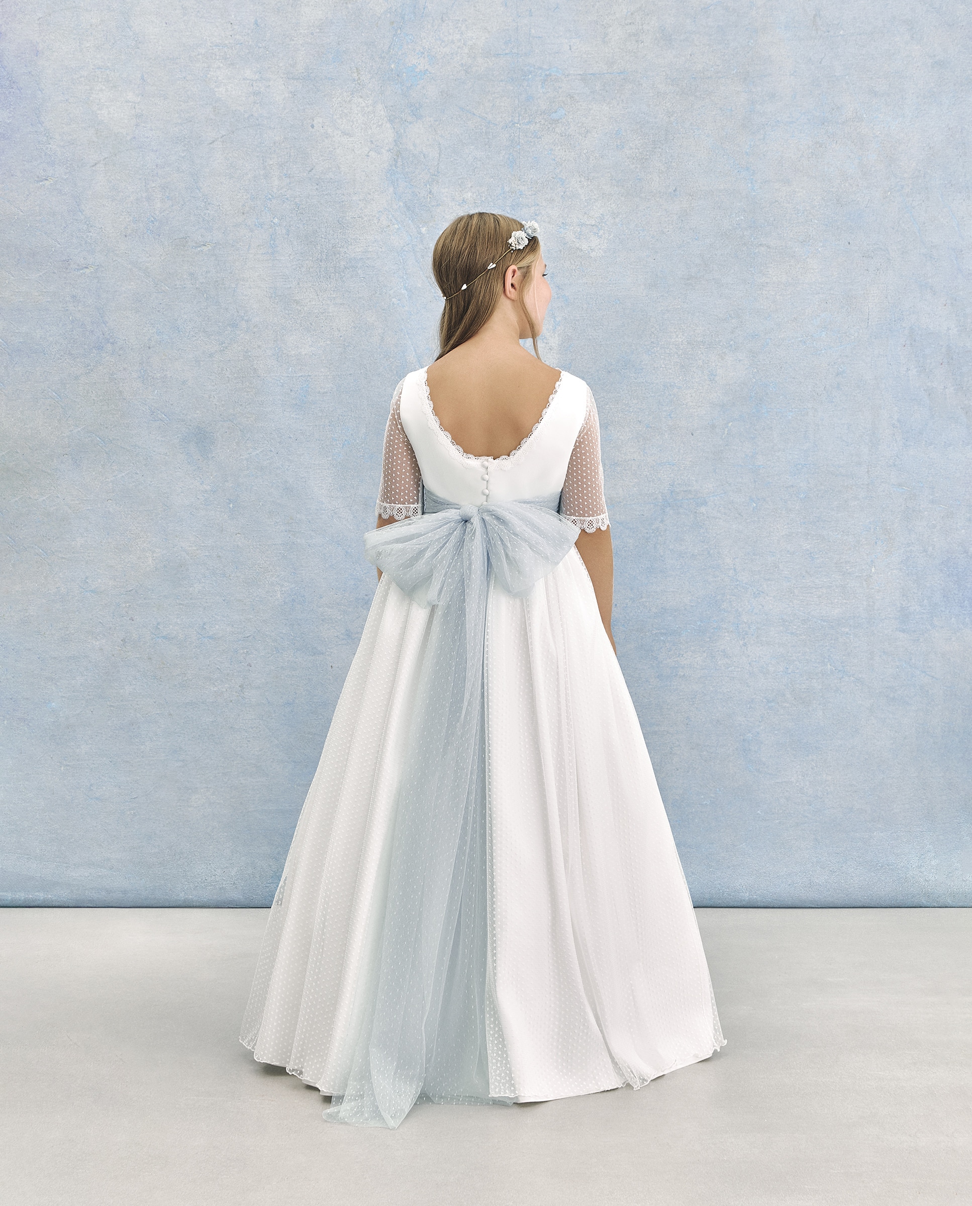 Vestido de Comunhão com Manga 3/4 Antares Branco-marfim-5