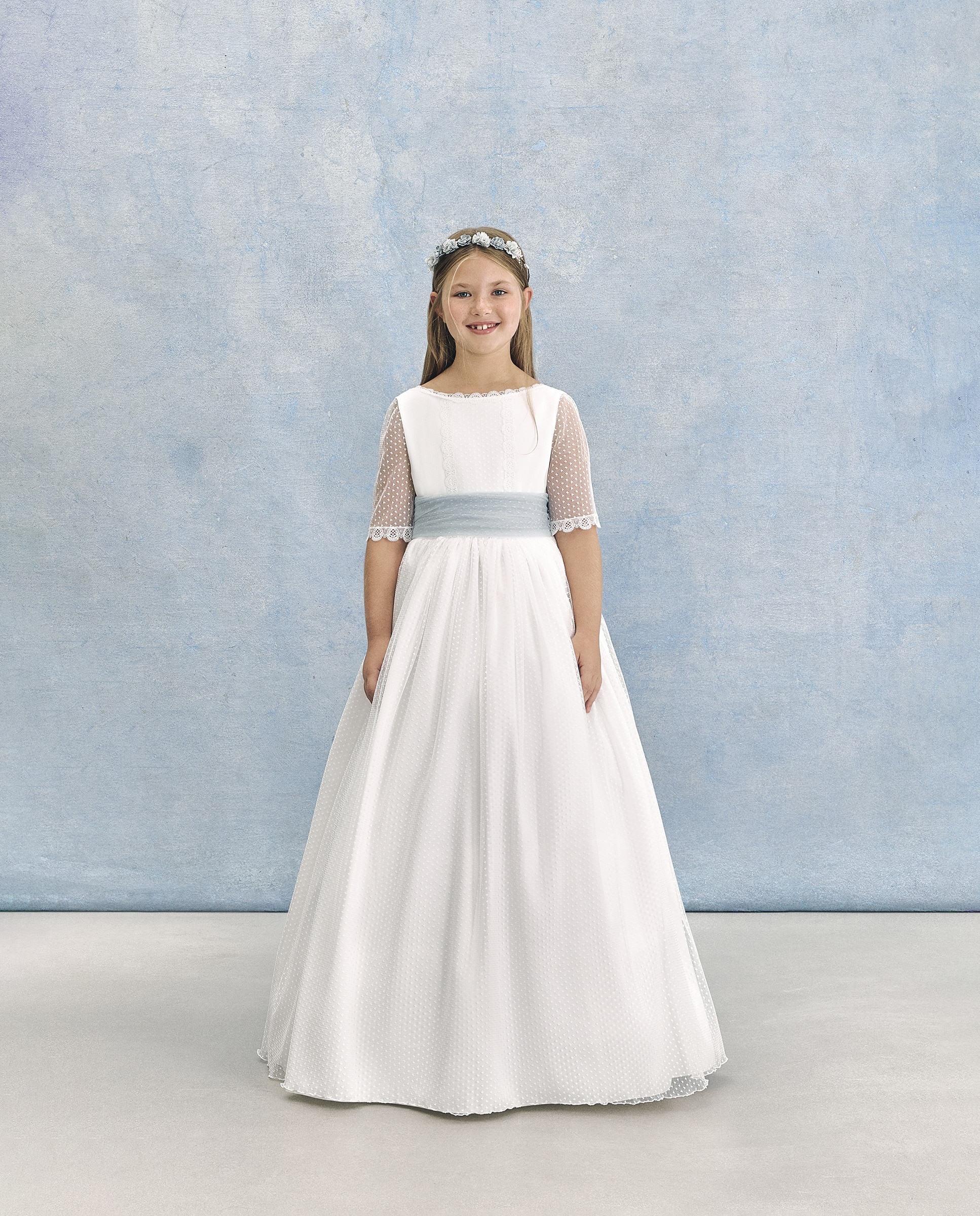 Vestido de Comunhão com Manga 3/4 Antares Branco-marfim-4