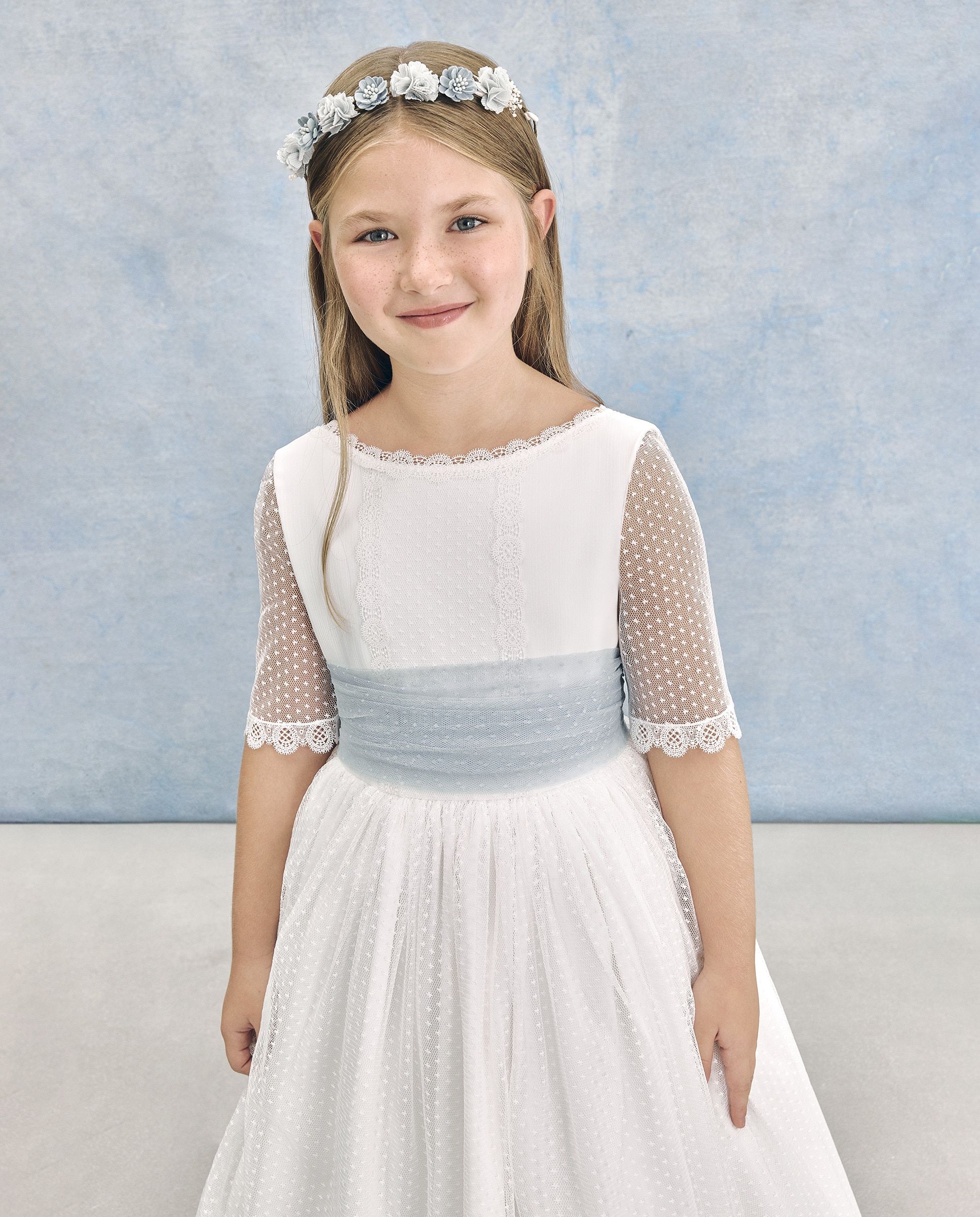 Vestido de Comunhão com Manga 3/4 Antares Branco-marfim-2