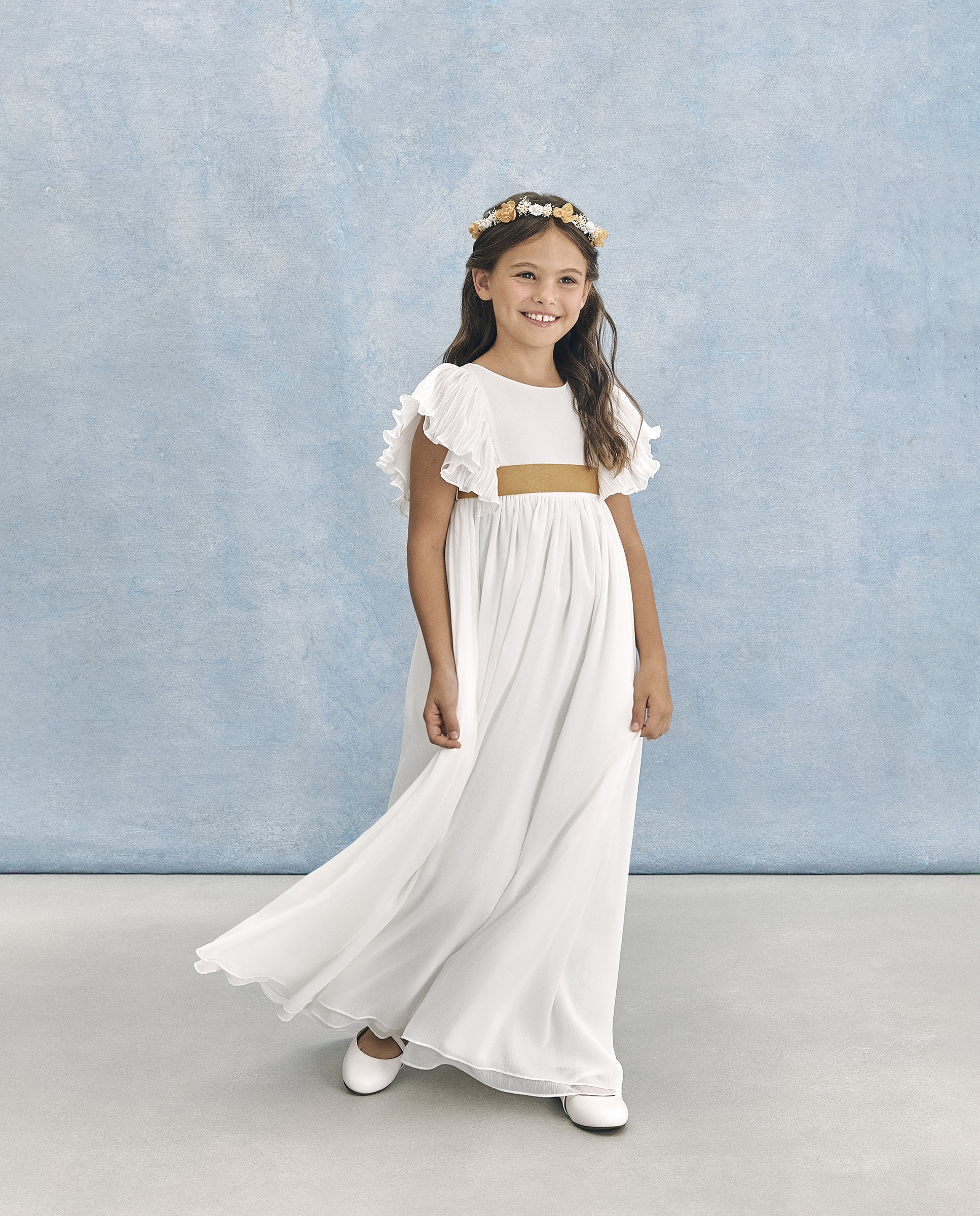 Vestido de Comunhão Ondulado Juno Branco-marfim-1