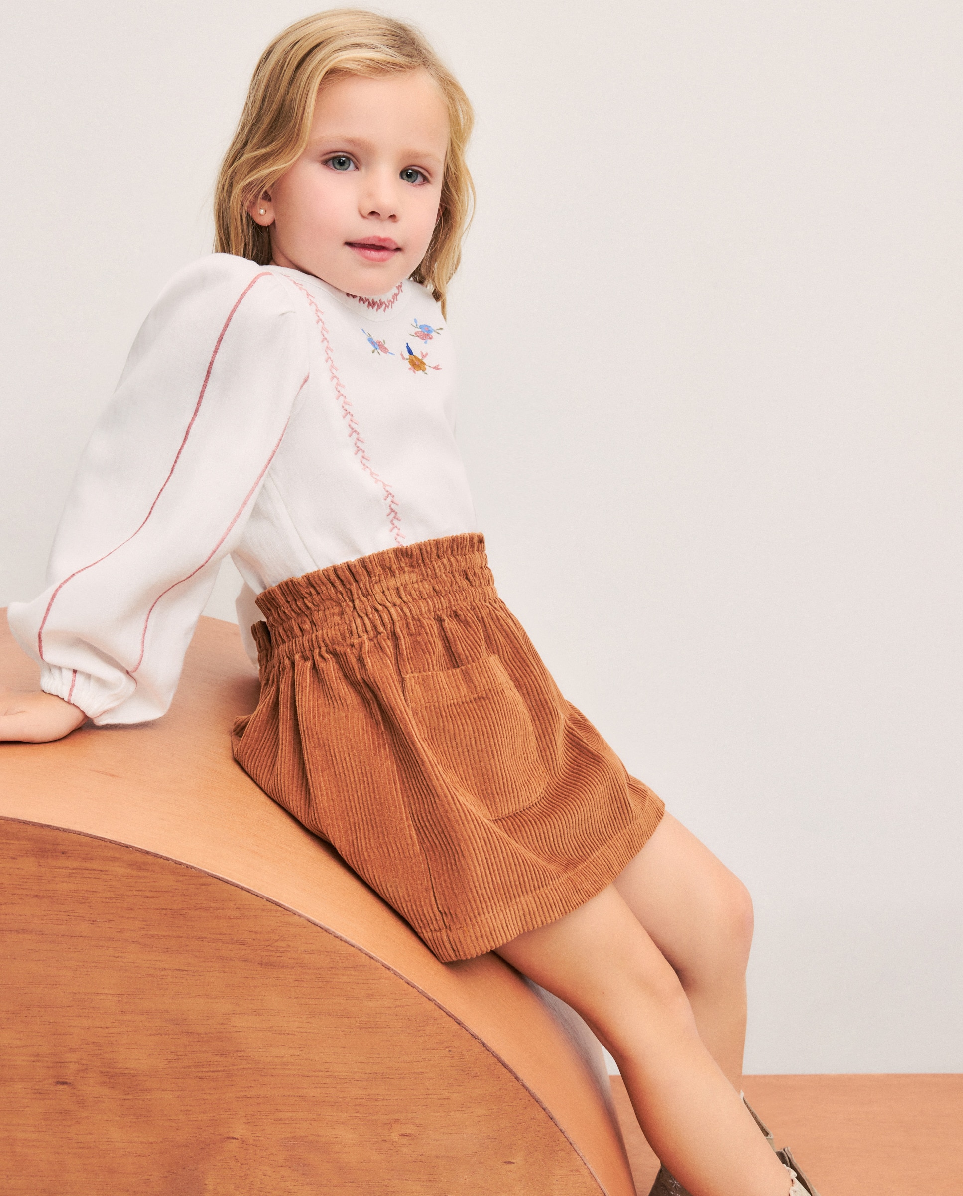 Saia de Bombazina com Folho e Bolsos de Plastrão Toffee-2