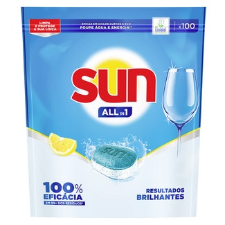 Detergente Máquina Loiça Pastilhas Limão embalagem 100 unidades - Sun