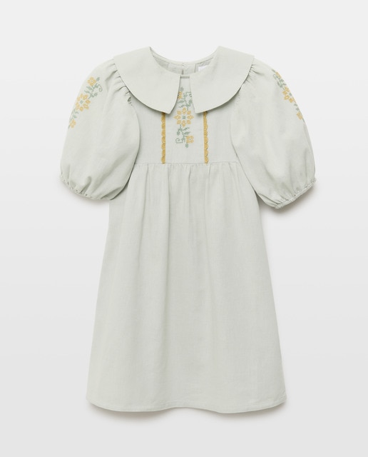 Imagen 0 de Vestido niña de lino con bordados en el cuello