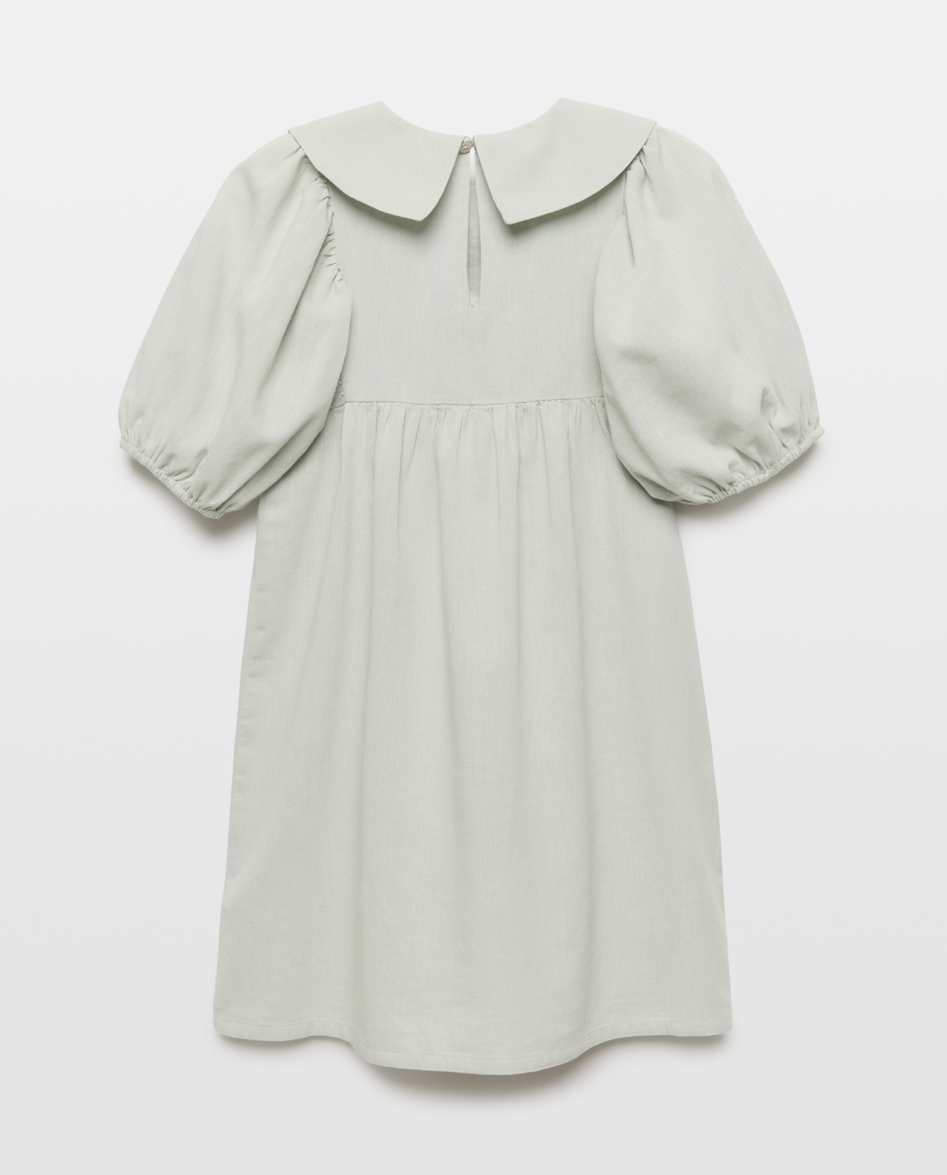Vestido niña de lino con bordados en el cuello Gris claro-2