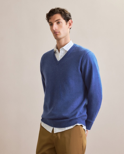 Imagem 0 de Camisola de Malha com Decote em Bico Liso de Caxemira