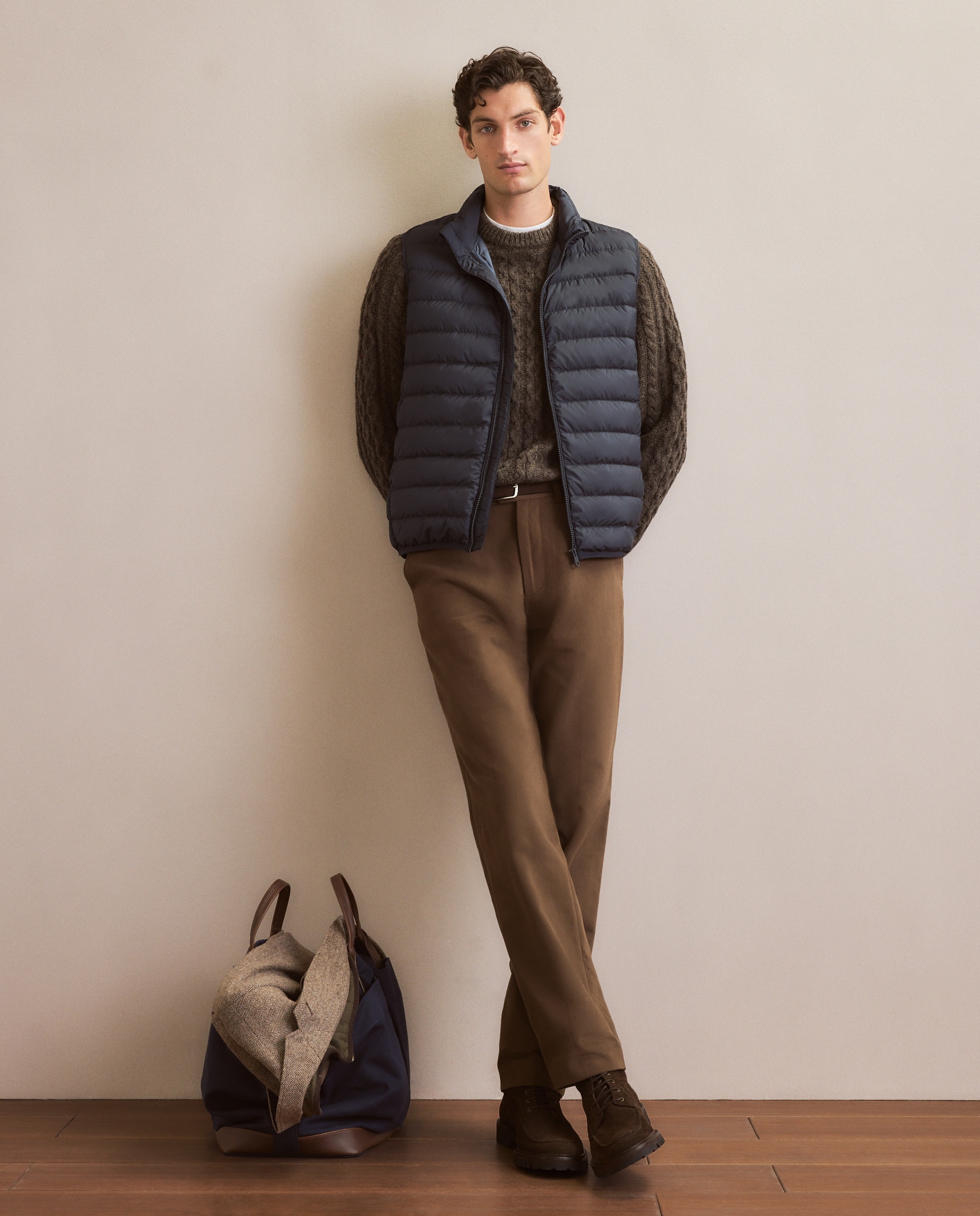 Camisola de Malha com Aran Shetland e Gola Redonda Castanho-4