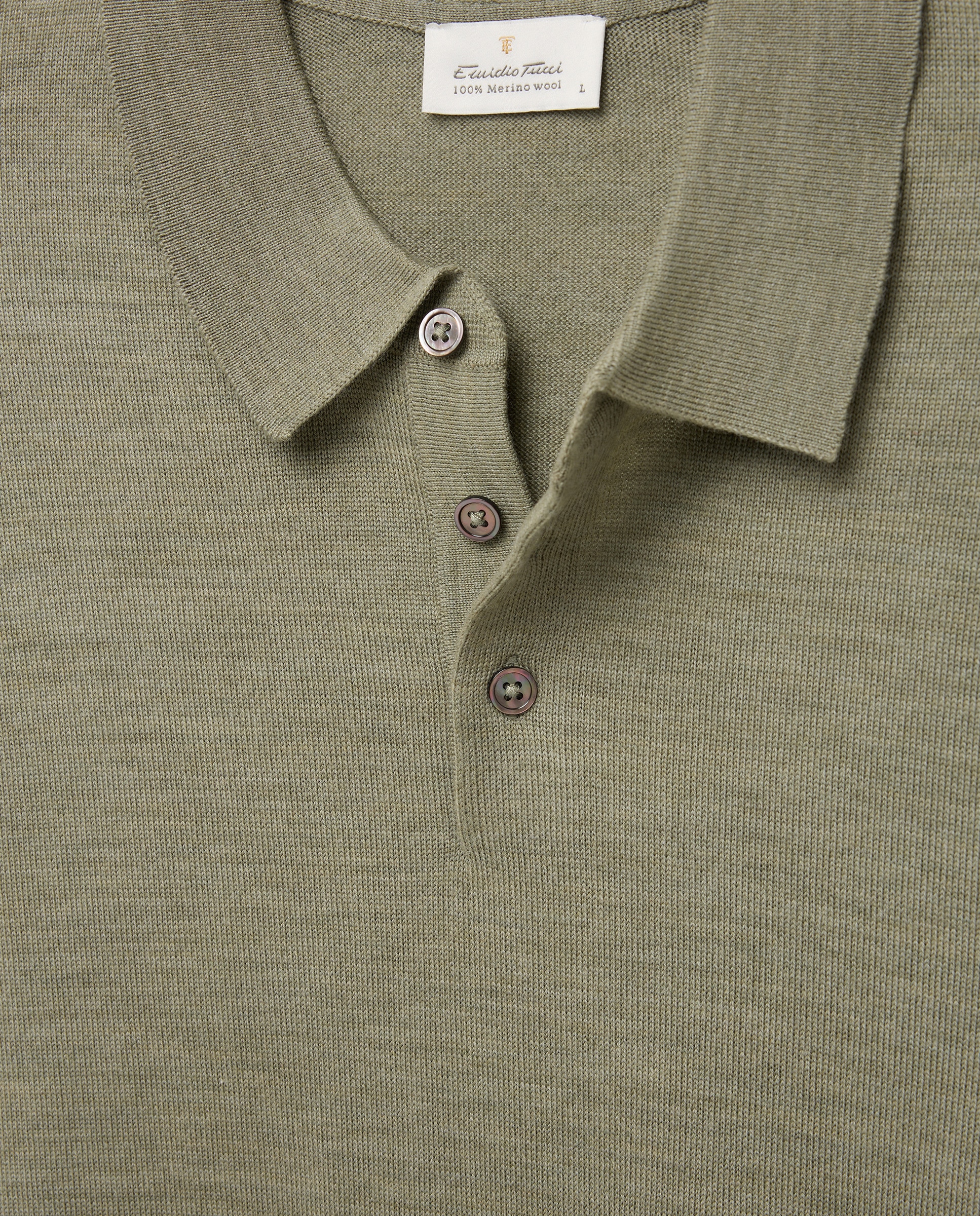 Camisola de Malha de Lã Merino Lisa com Colarinho de Polo com Botões Verde-claro-6
