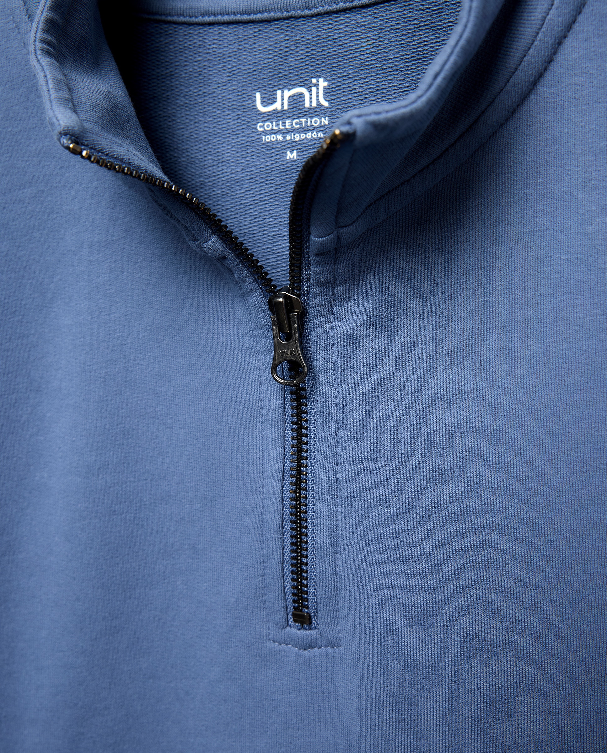 Sudadera de hombre lisa cuello perkins media cremallera 400 Azul-5
