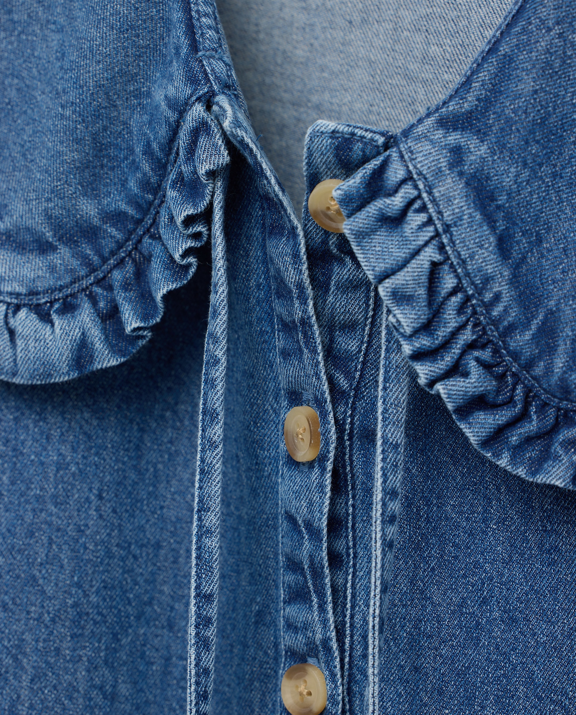 Blusa de mujer denim con cuello bobo Azul pálido-5