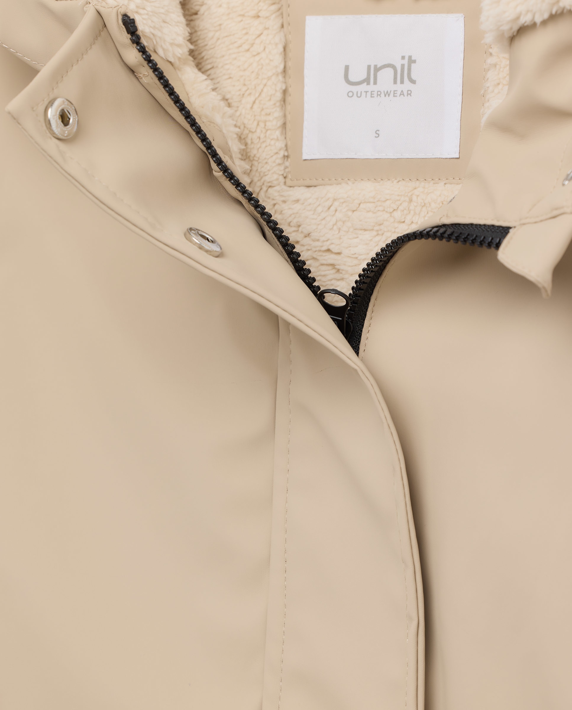 Chubasquero de mujer engomado con capucha Visón claro-5