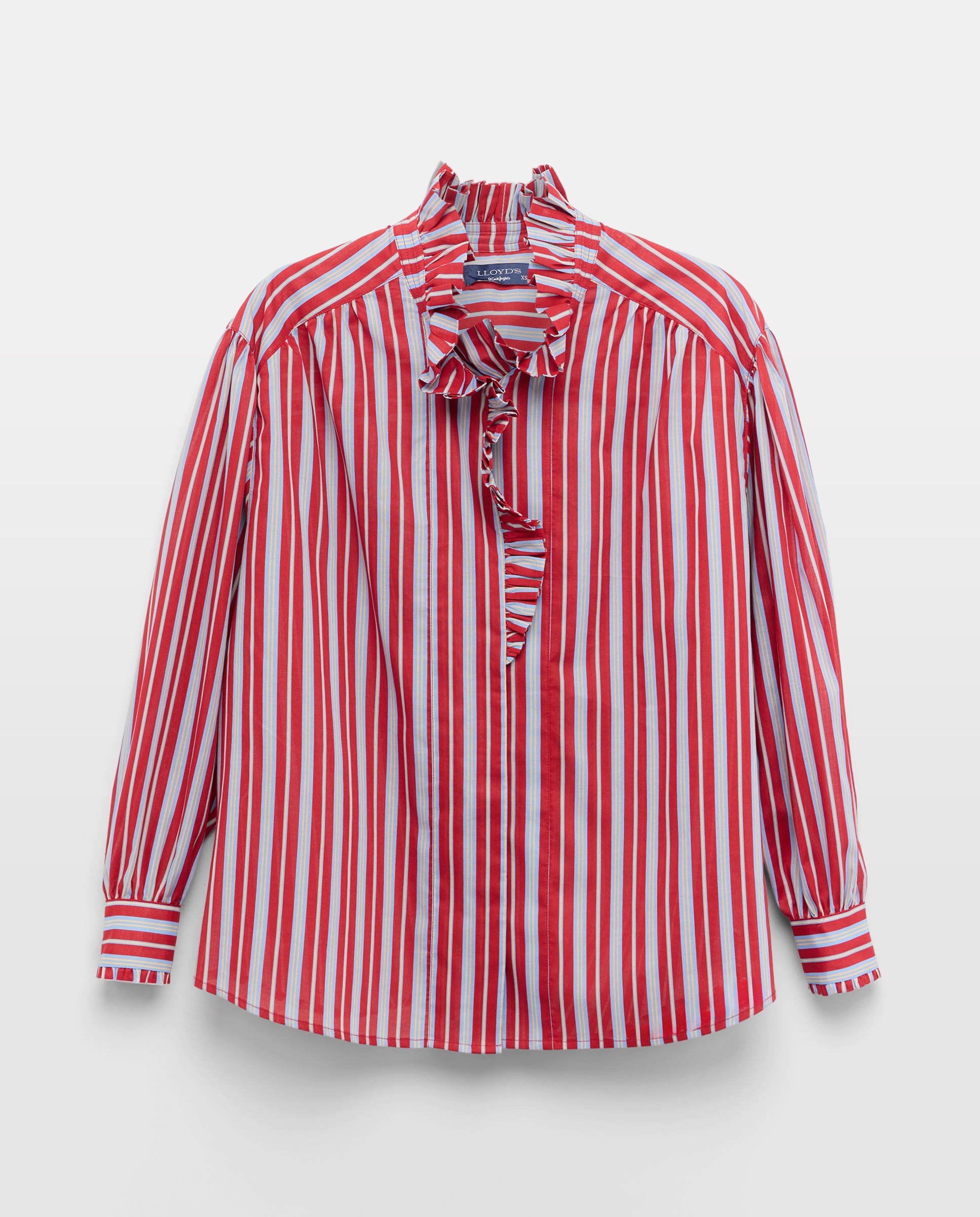 Blusa às Riscas com Folho - Vermelho Vermelho-5