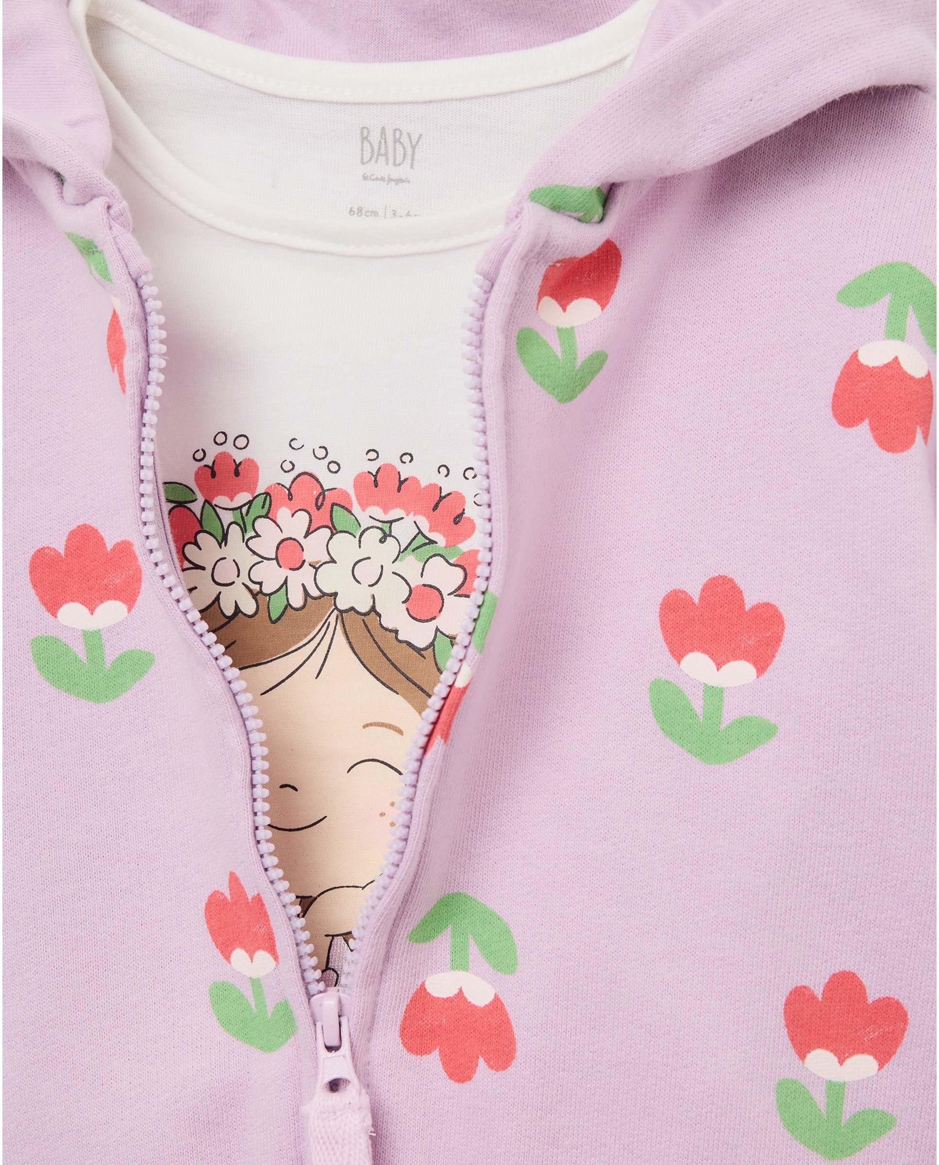 Conjunto de 3 Peças de Bebé com Estampado de Fantasia Rosa-3