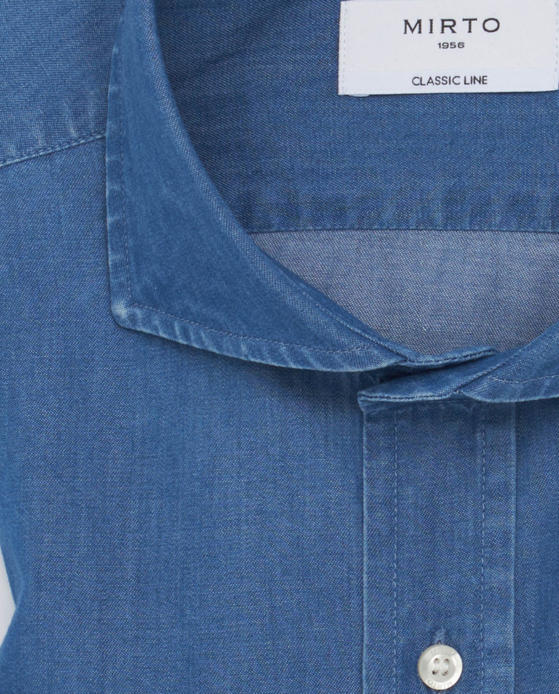 Camisa Casual de Manga Comprida e em Ganga Azul-5