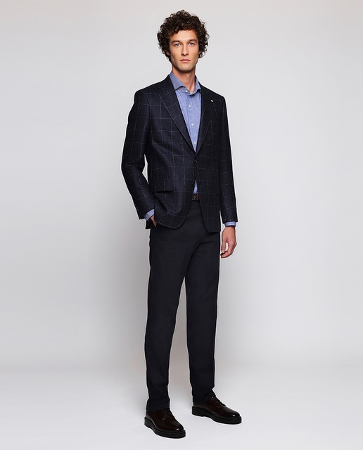 Imagem 0 de Calças Chino Custom Fit com Padrão Espinha de Peixe