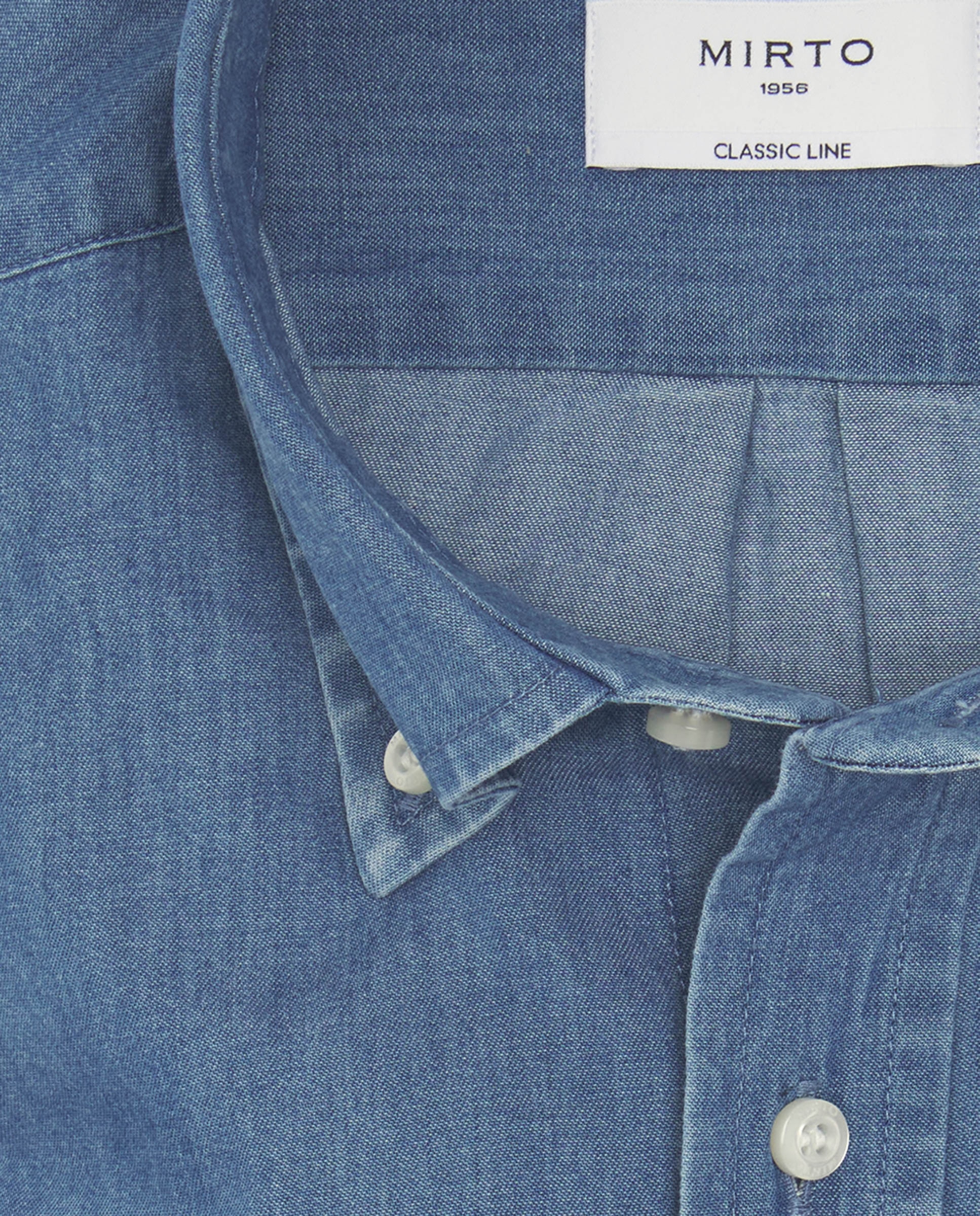 Camisa Casual de Manga Comprida e em Ganga Azul-4