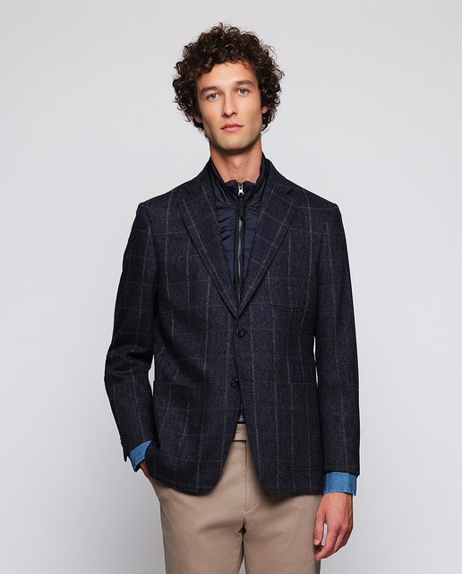 Imagem 0 de Casaco Regular Fit com Peitilho aos Quadrados e com Padrão Espinha de Peixe