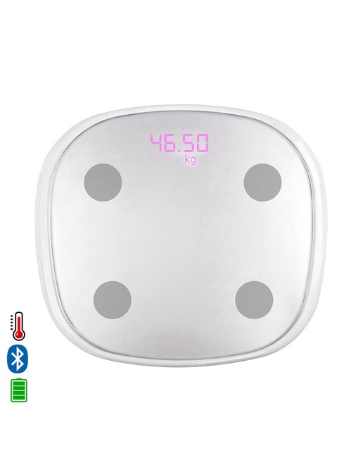 Imagen 0 de Báscula inteligente Bluetooth con termómetro. Aplicación con análisis corporal. Batería recargable.