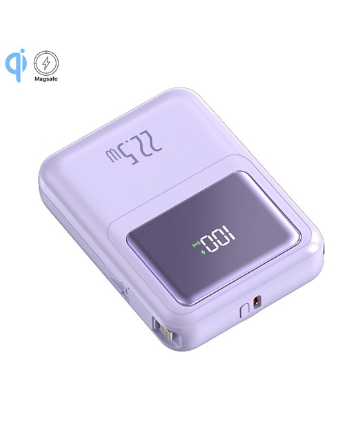Imagen 0 de Powerbank 10.000mAh con carga rápida PD22,5W y carga inalámbrica de 15W. Cables USB-C y Lightning integrados. Pantalla led de carga.
