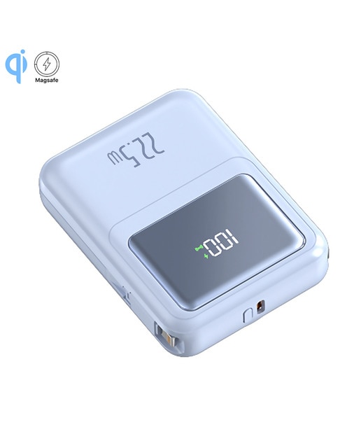 Imagen 0 de Powerbank 10.000mAh con carga rápida PD22,5W y carga inalámbrica de 15W. Cables USB-C y Lightning integrados. Pantalla led de carga.