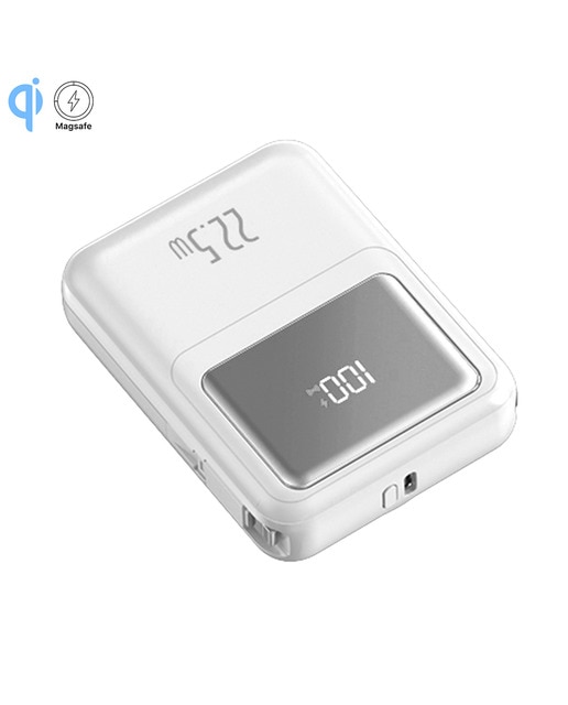 Imagen 0 de Powerbank 10.000mAh con carga rápida PD22,5W y carga inalámbrica de 15W. Cables USB-C y Lightning integrados. Pantalla led de carga.