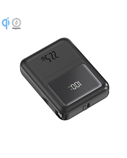 Imagen 0 de Powerbank 10.000mAh con carga rápida PD22,5W y carga inalámbrica de 15W. Cables USB-C y Lightning integrados. Pantalla led de carga.