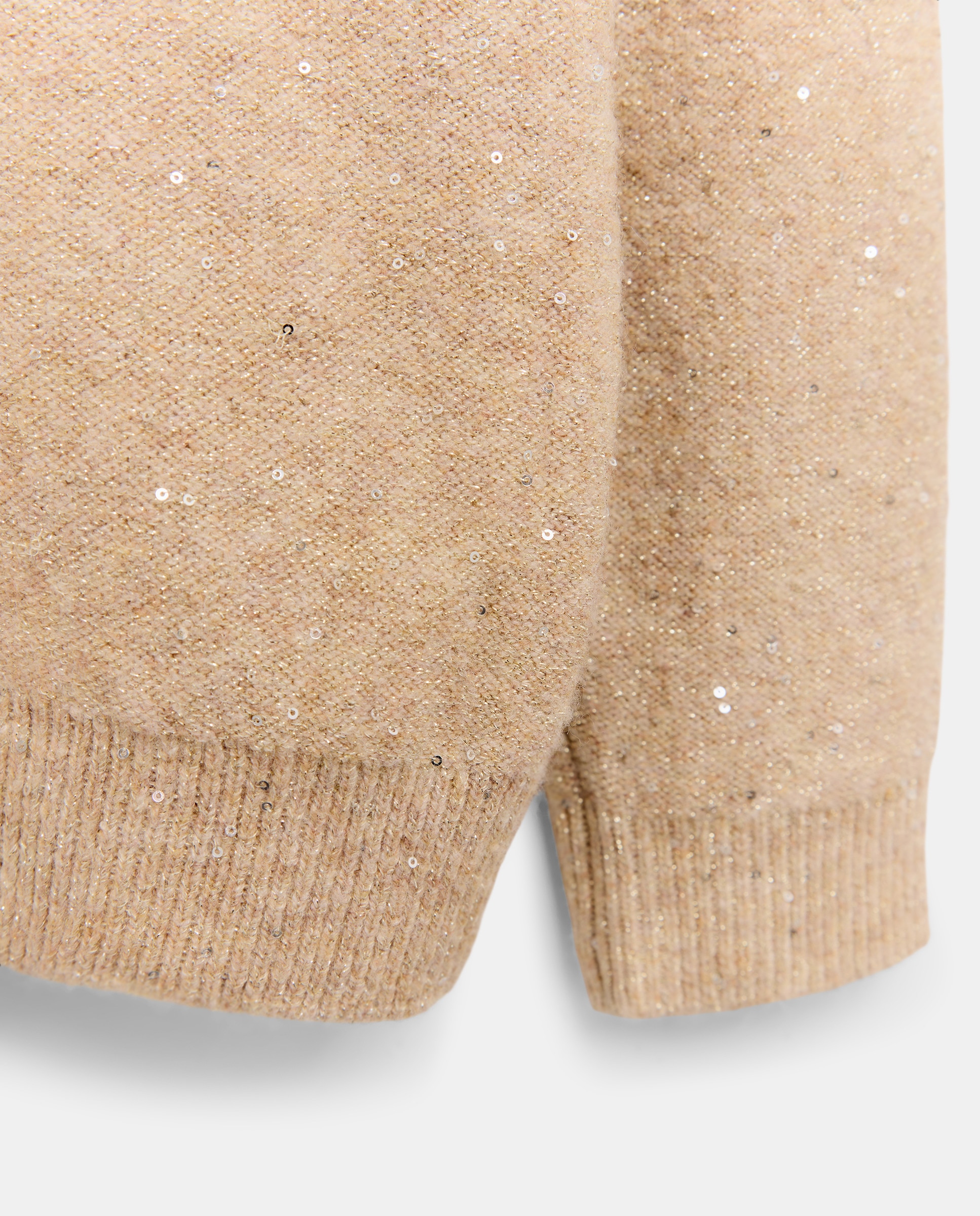 Camisola de Malha com Lantejoulas e Decote em Bico nas Costas Bege-6