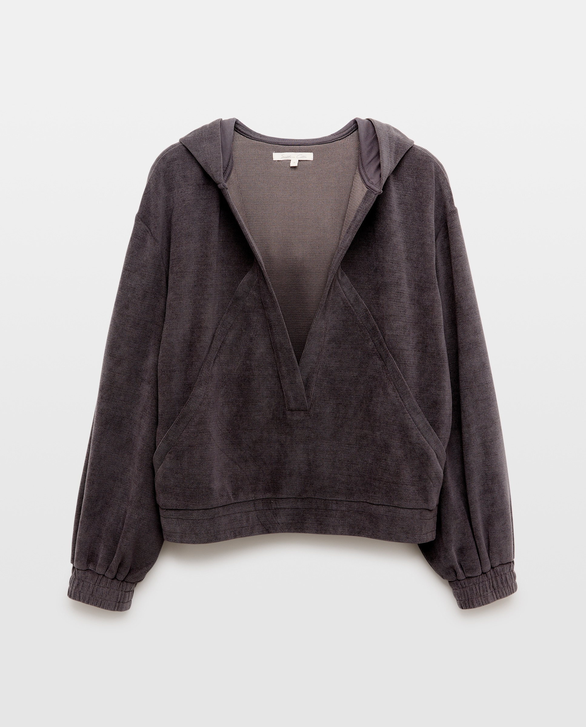 Sweatshirt com Capuz e Decote em Bico Chumbo-4