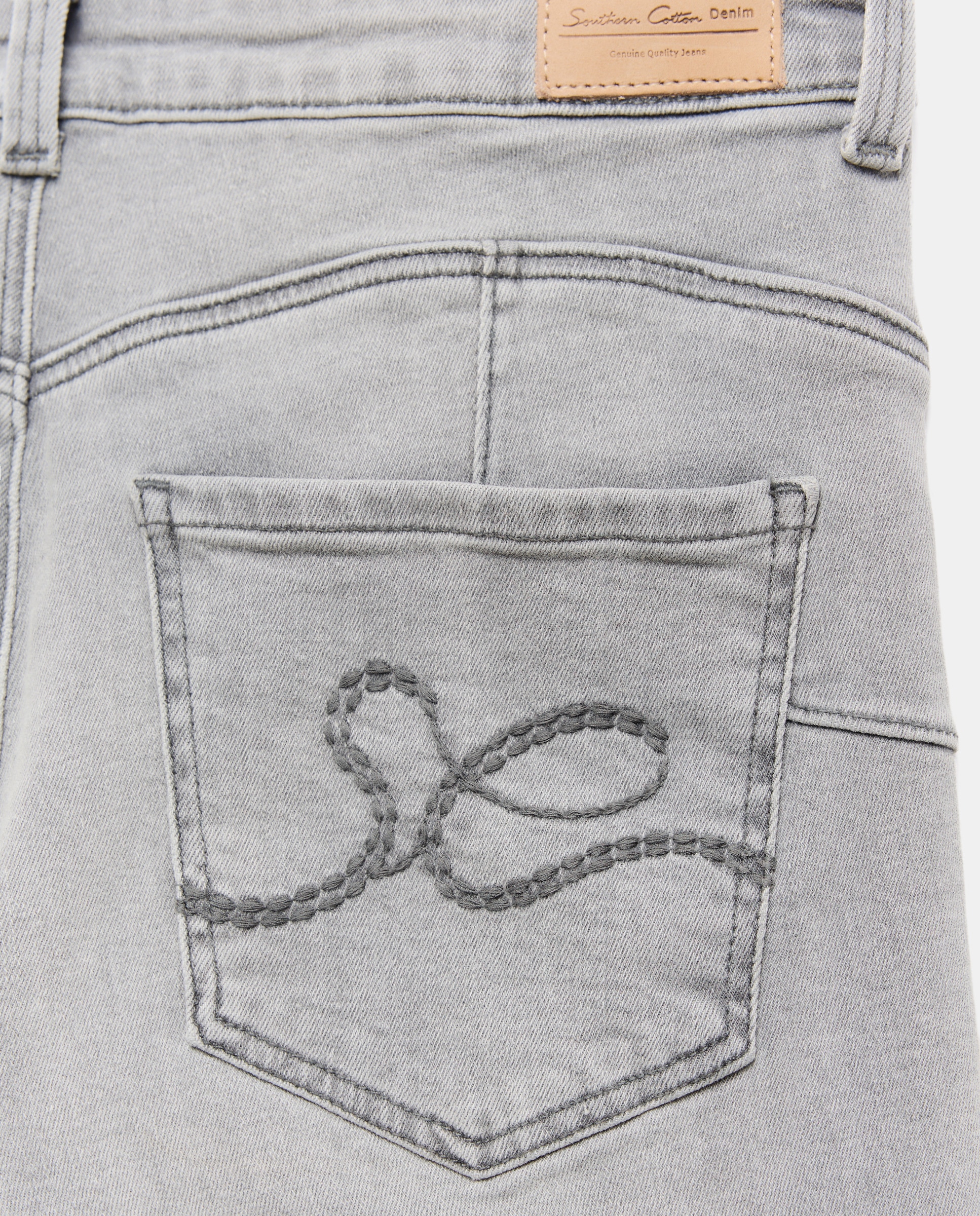 Jeans de Algodão Lisas 820 Cinzento Médio-5