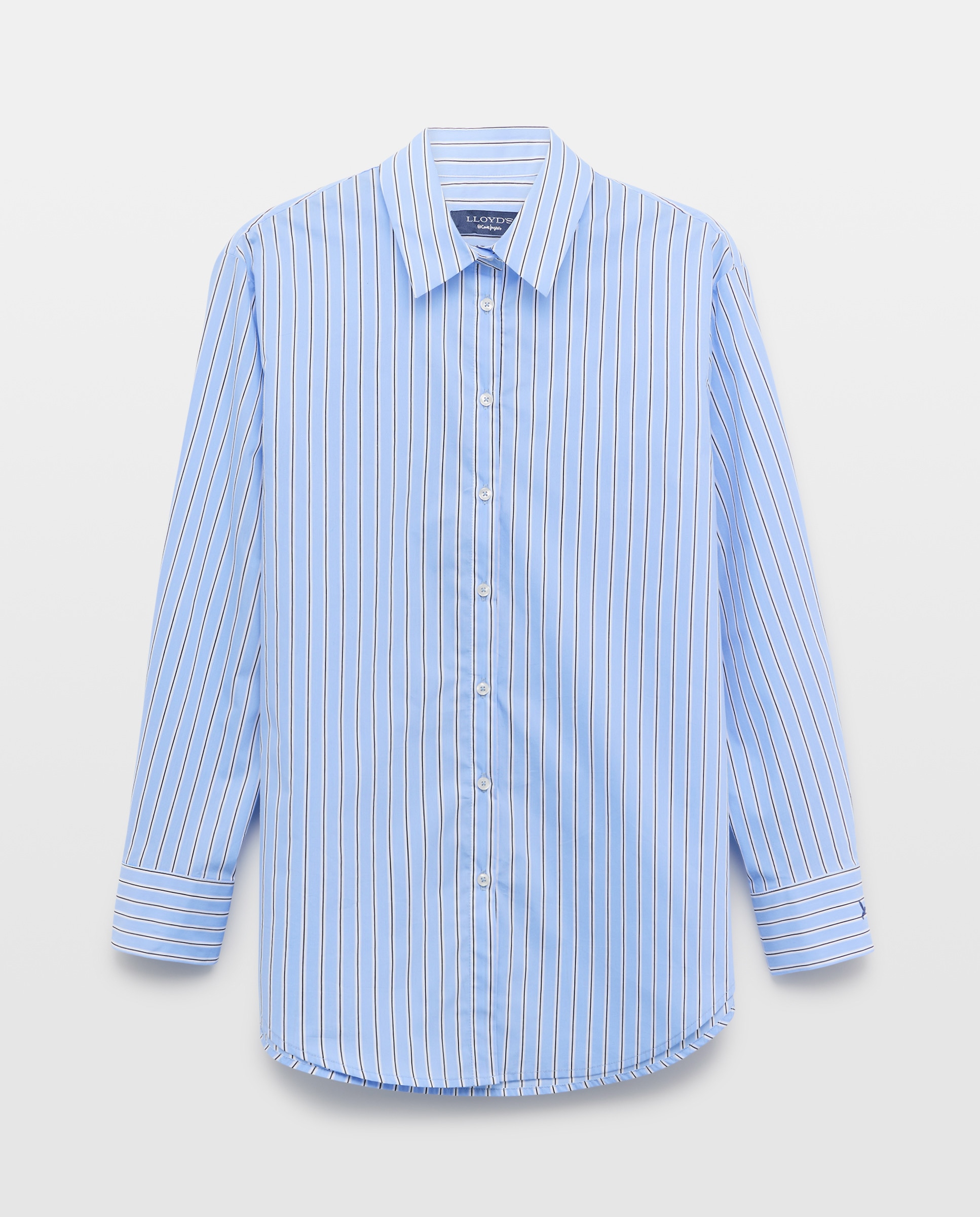 Camisa de Manga Comprida com Estampado às Riscas Azul-4