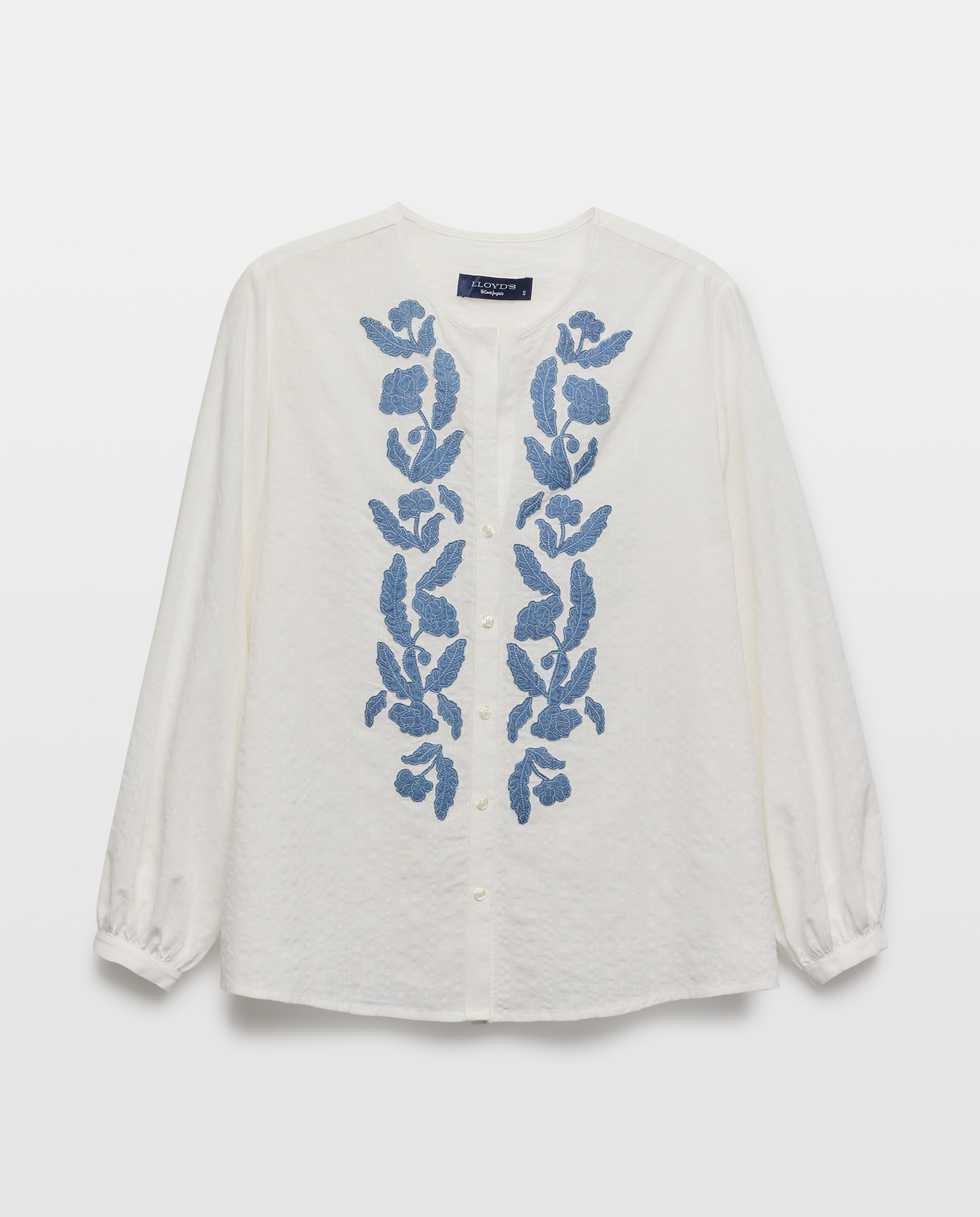 Blusa de Manga Comprida com Bordado de Folhas Branco-4