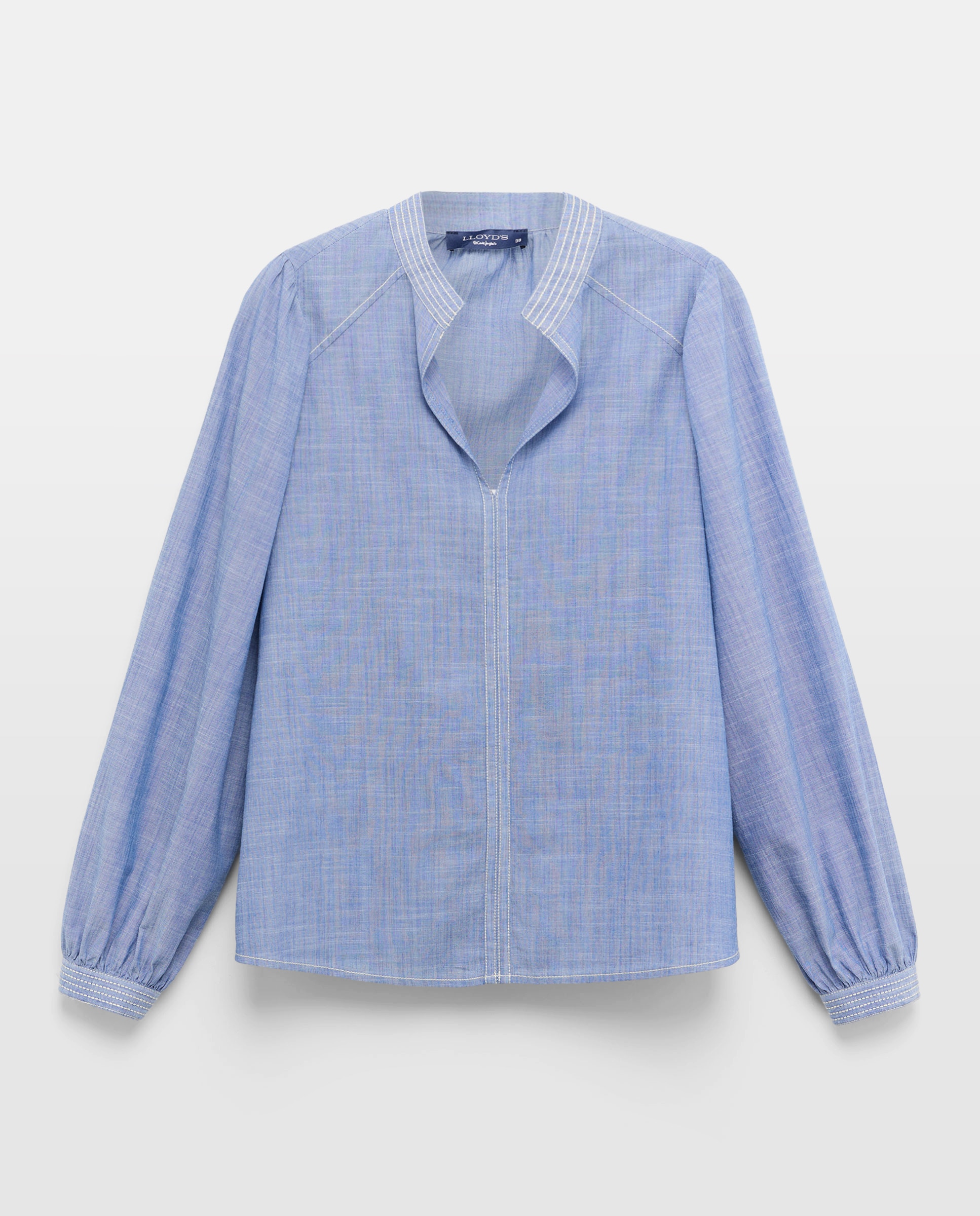 Blusa de mulher com manga comprida e gola à padre Azul pálido-4