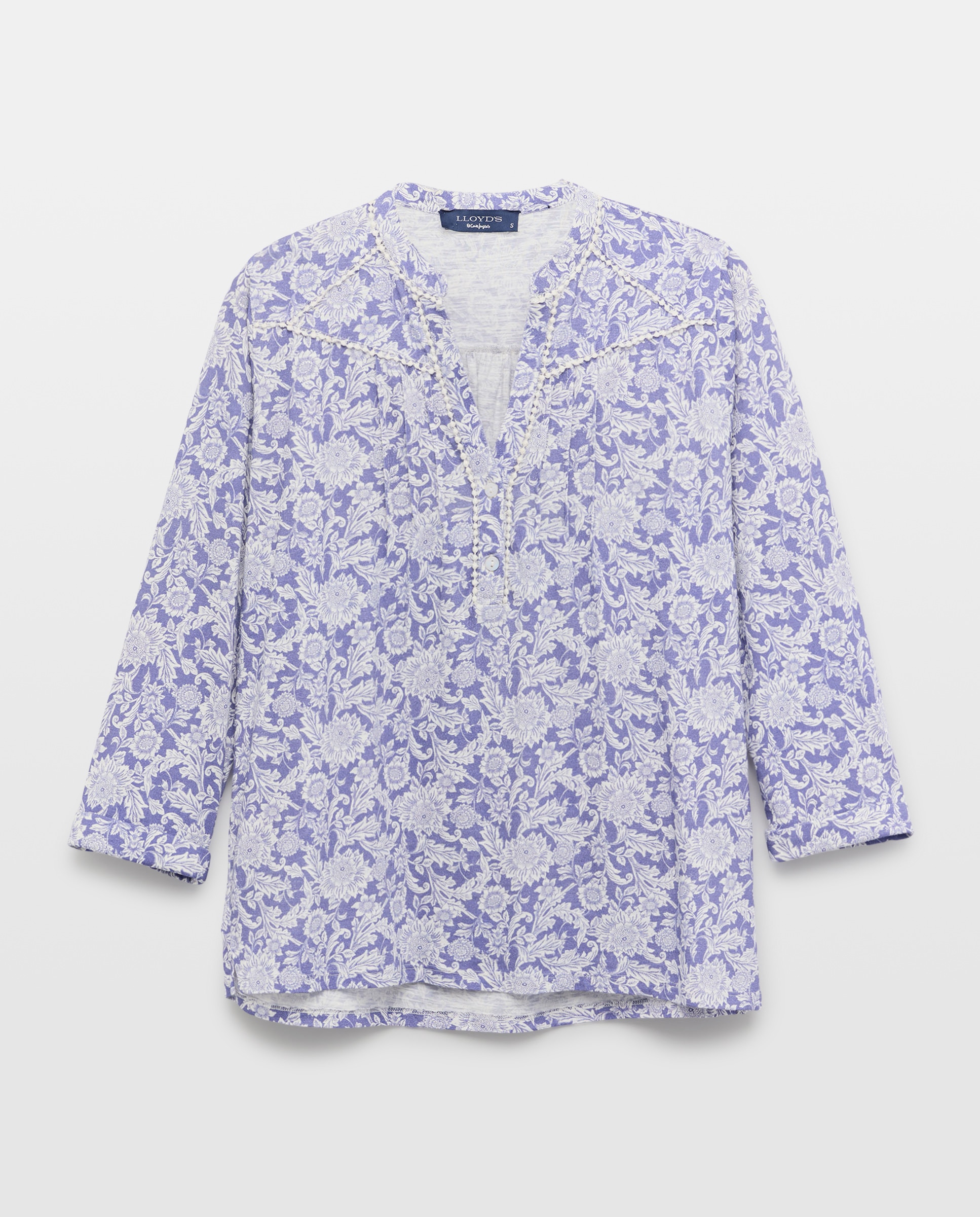 T-shirt de Decote Redondo com Peitilho Azul-4