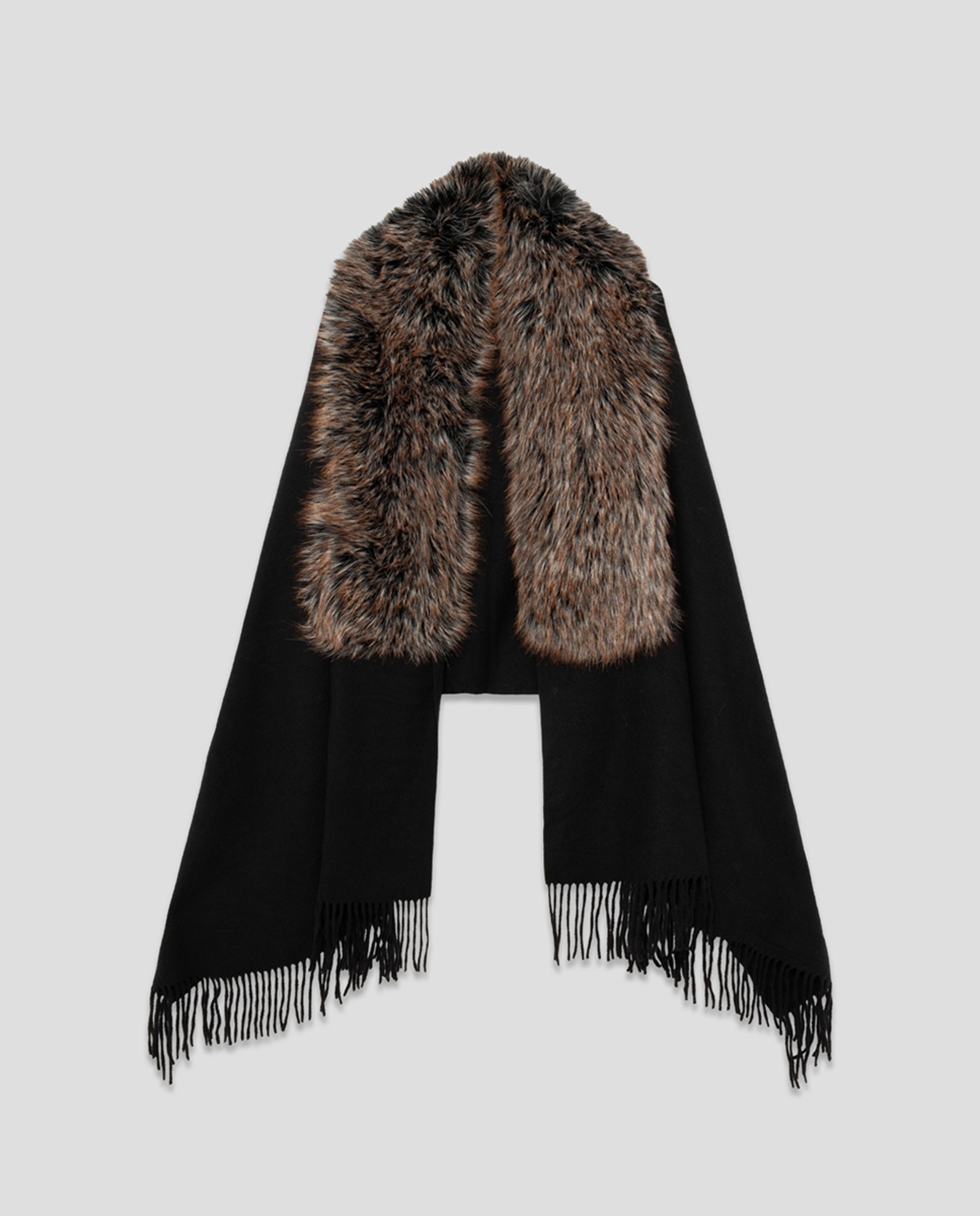 Maxi Écharpe Combinada com Gola Suave Preto-1