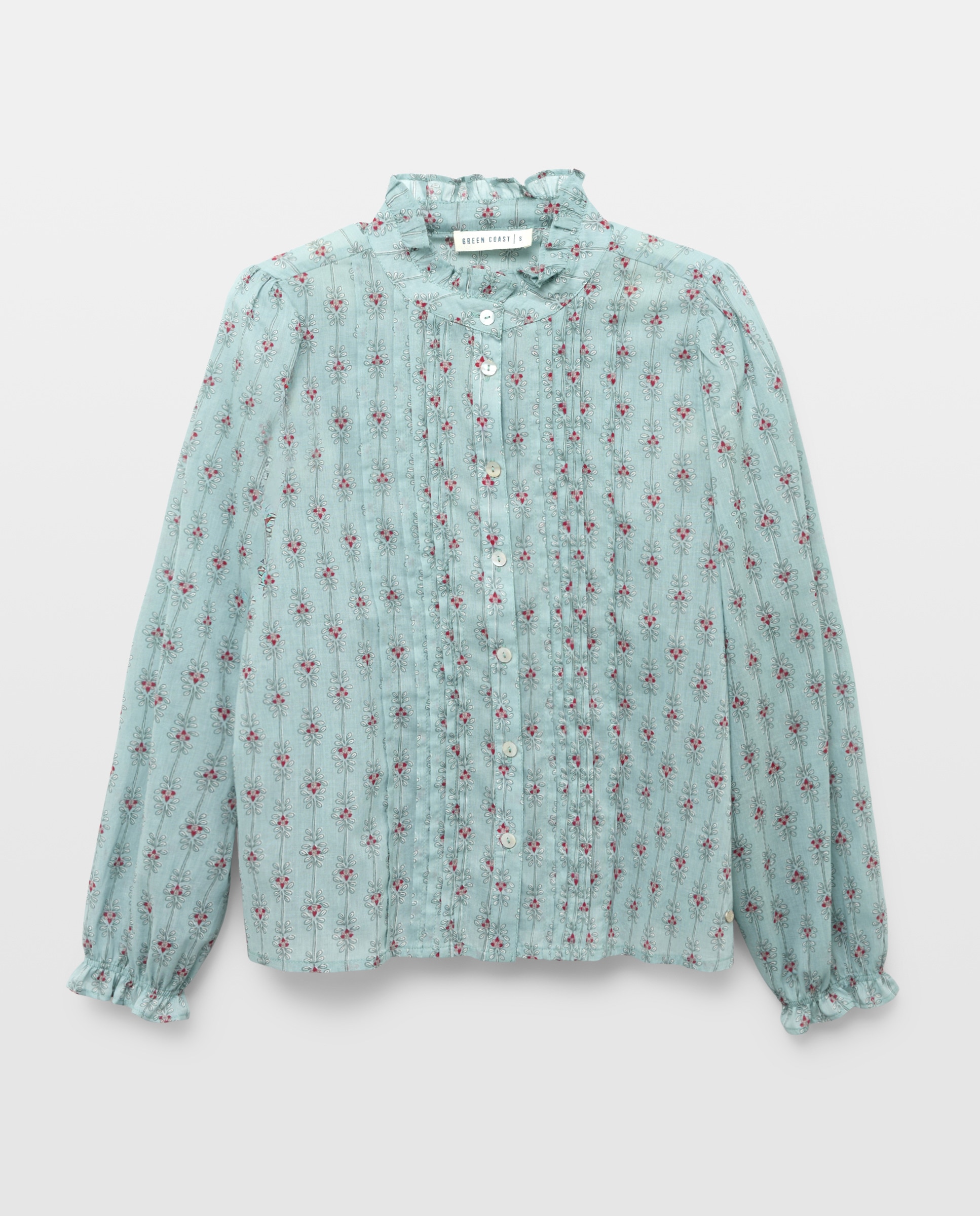 Blusa de Manga Comprida com Estampado e Prega Verde-5