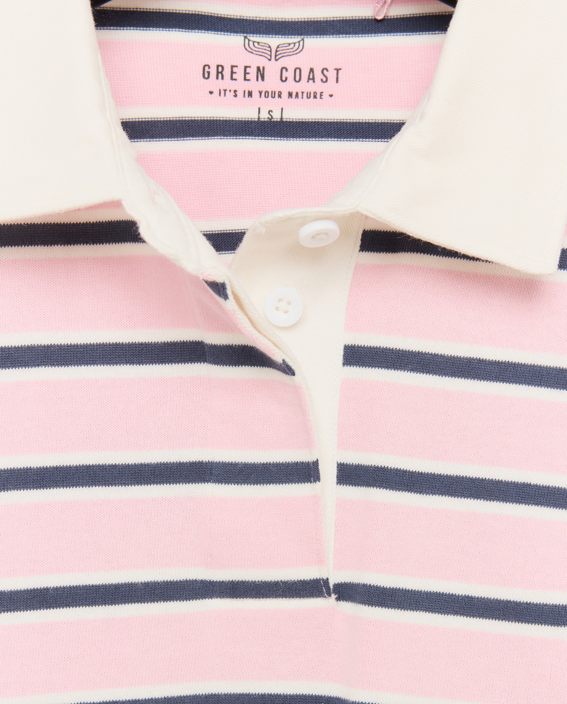 Camisola Tipo Polo de Manga Comprida às Riscas Rosa-6