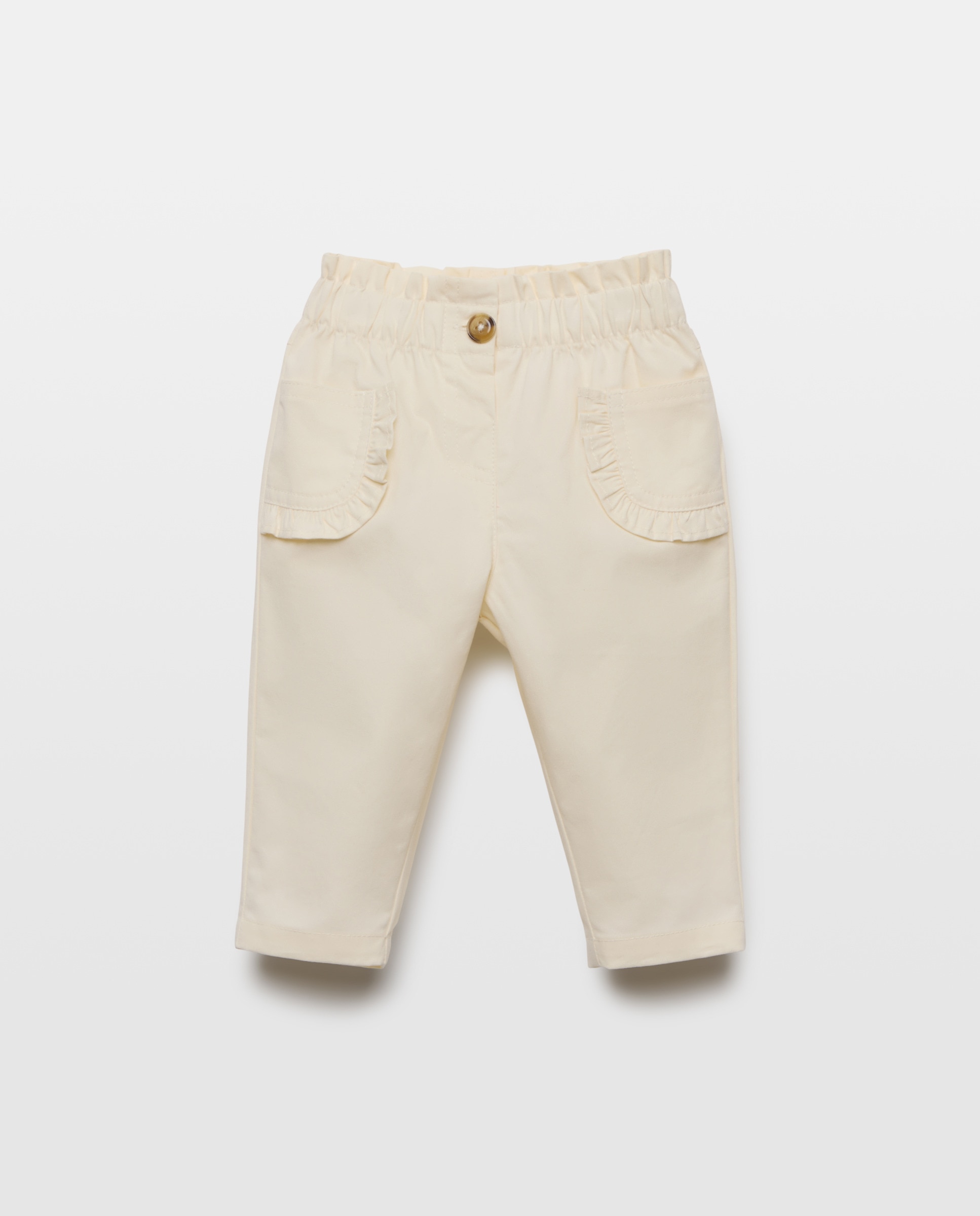 Calças de Bebé com Bolsos e Folho 130 Marfim-1