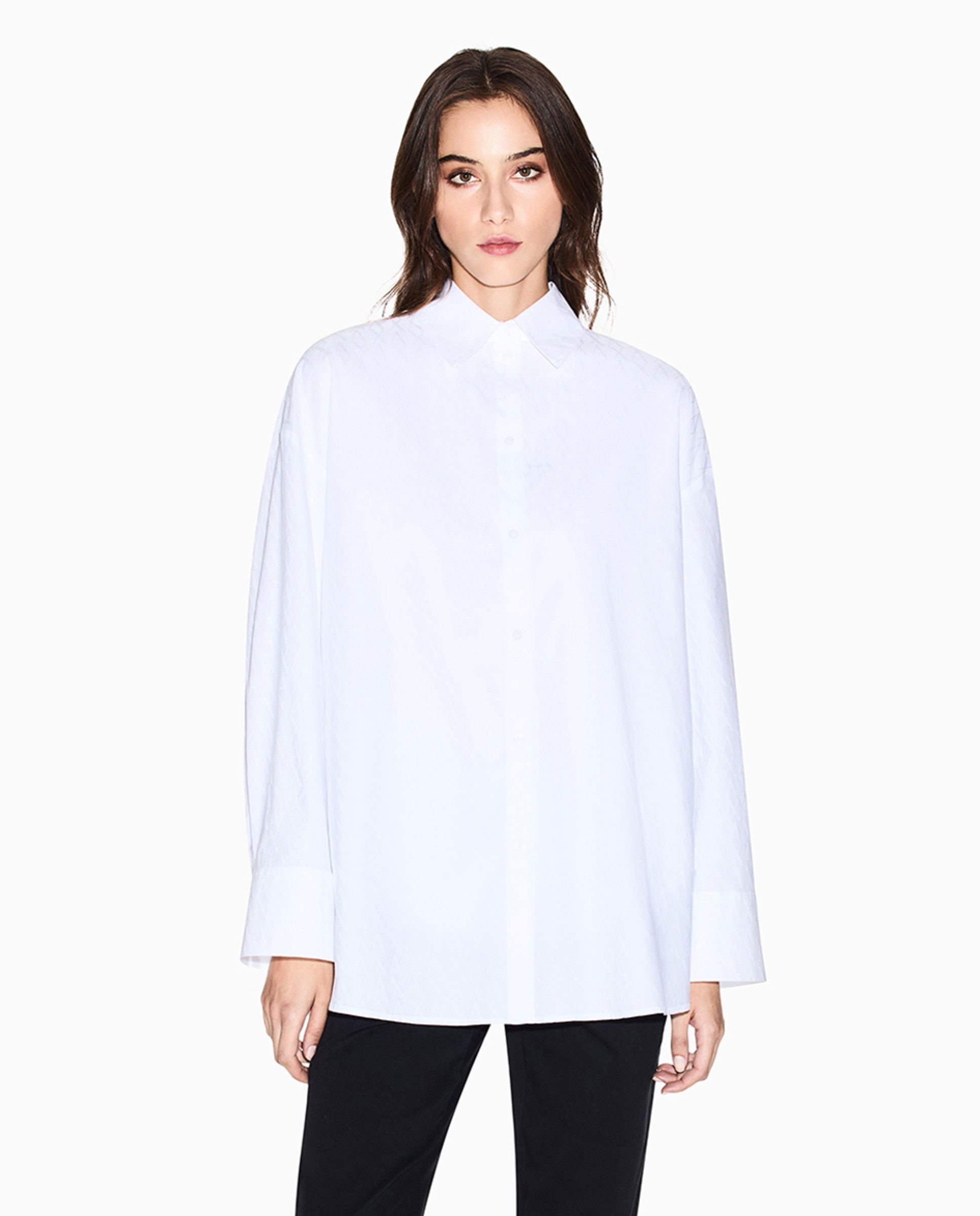Camisa Oversize em Algodão Jacquard Branco-1