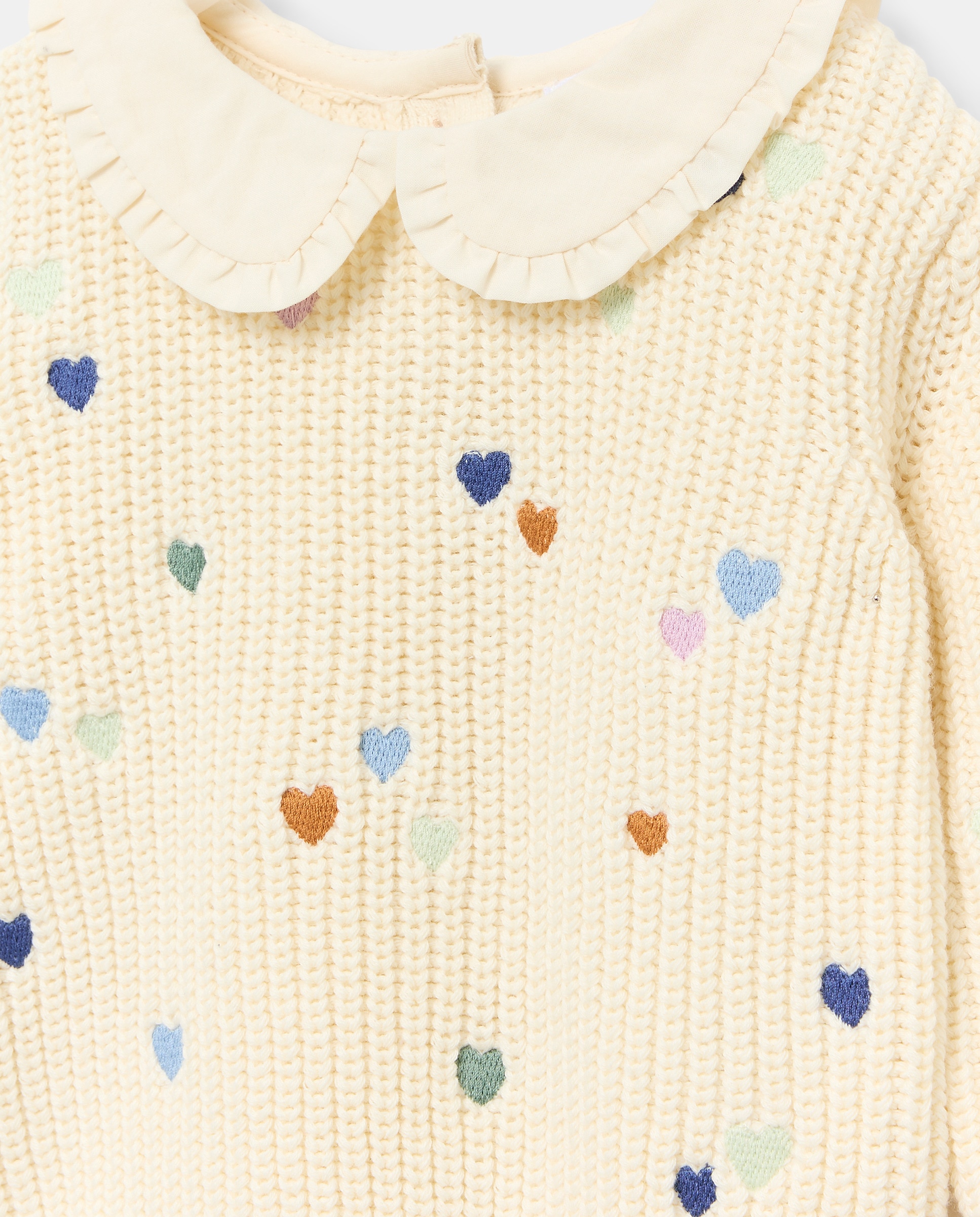 Camisola de Malha de Bebé com Gola Redonda e Bordado 120 Cru-3