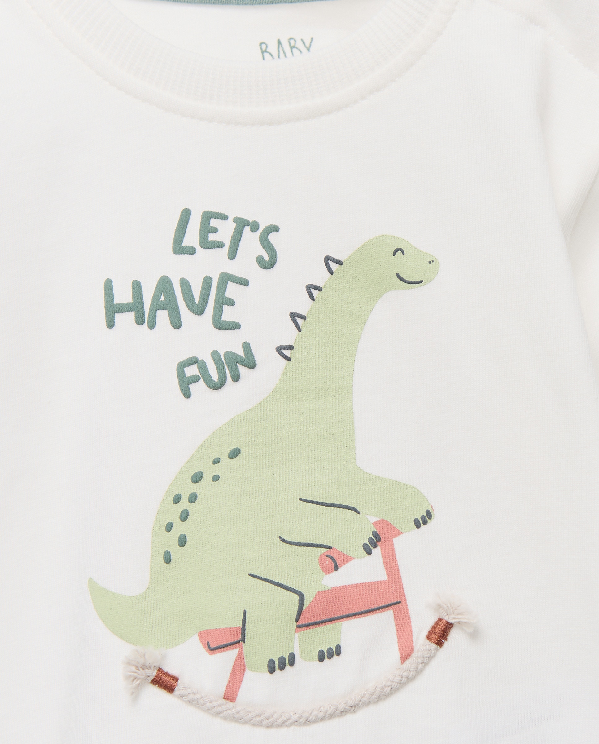 Camisola de Manga Comprida de Bebé com Cordão Branco-marfim-3