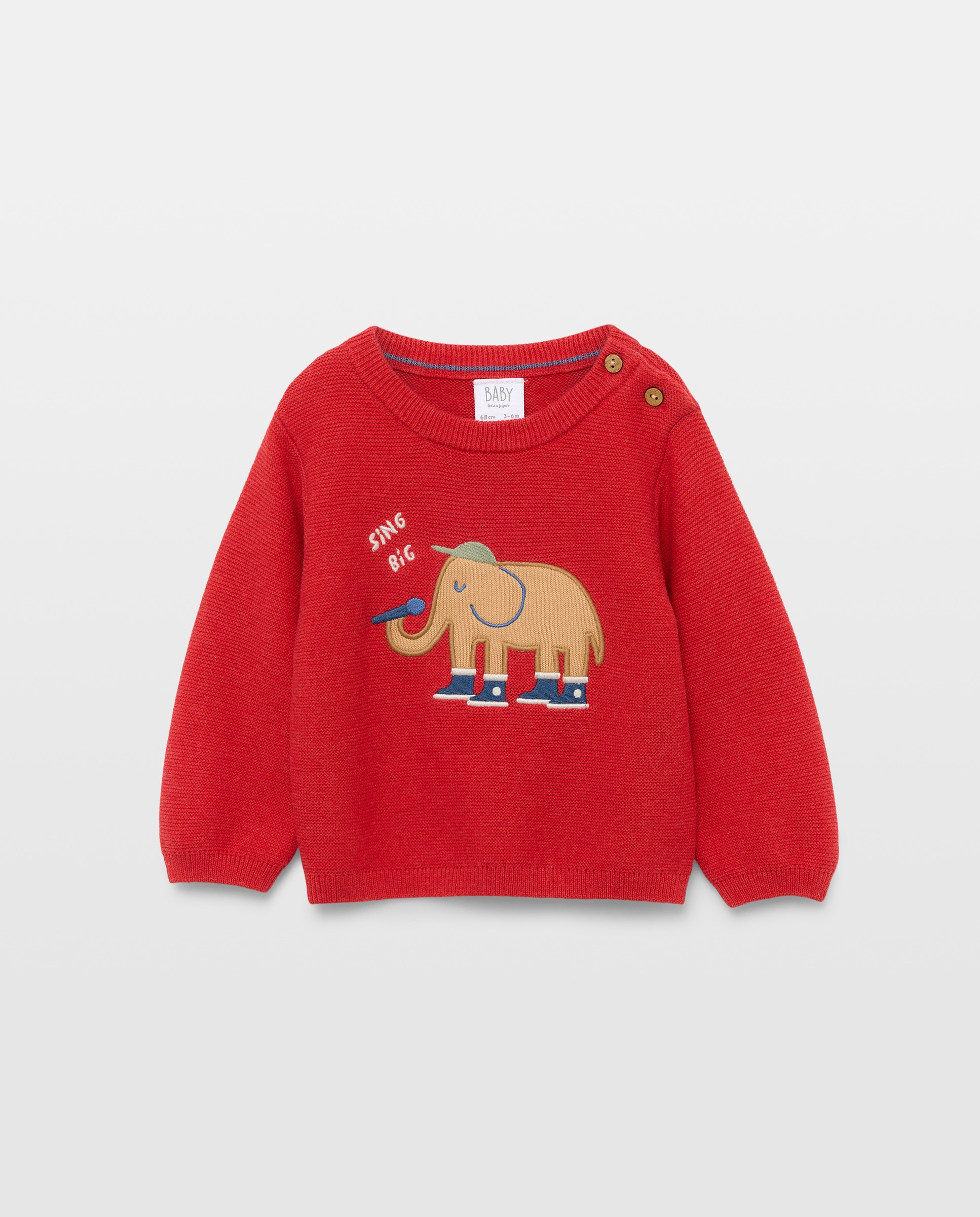 Camisola de Malha de Bebé com Emblema e Malha Entrelaçada 600 Vermelho-1