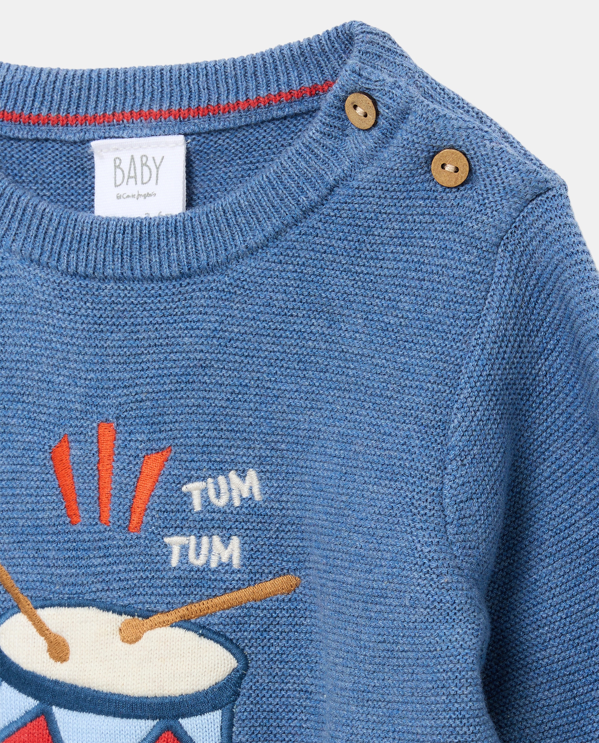 Camisola de Malha de Bebé com Emblema e Malha Entrelaçada 400 Azul-3